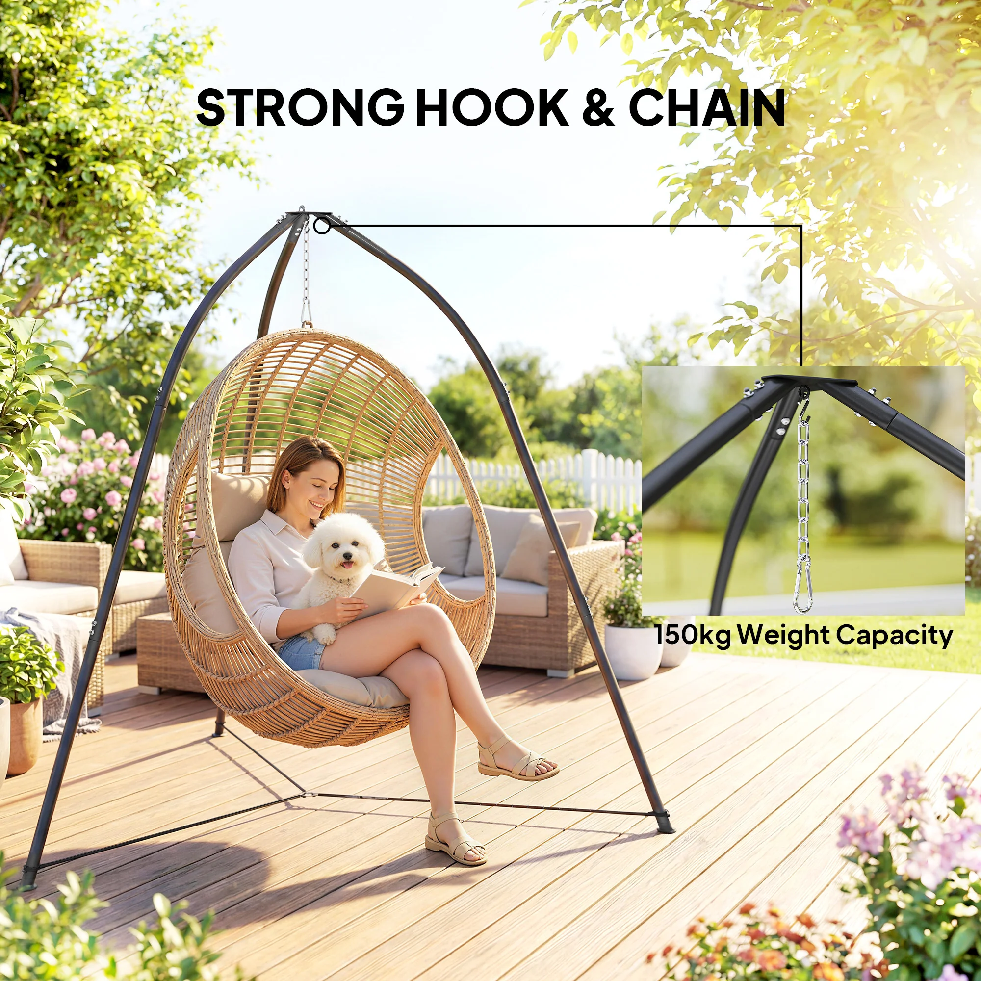 Outsunny Hammock Stand Adjustable Height, for Patio, Garden, Black - Image 5