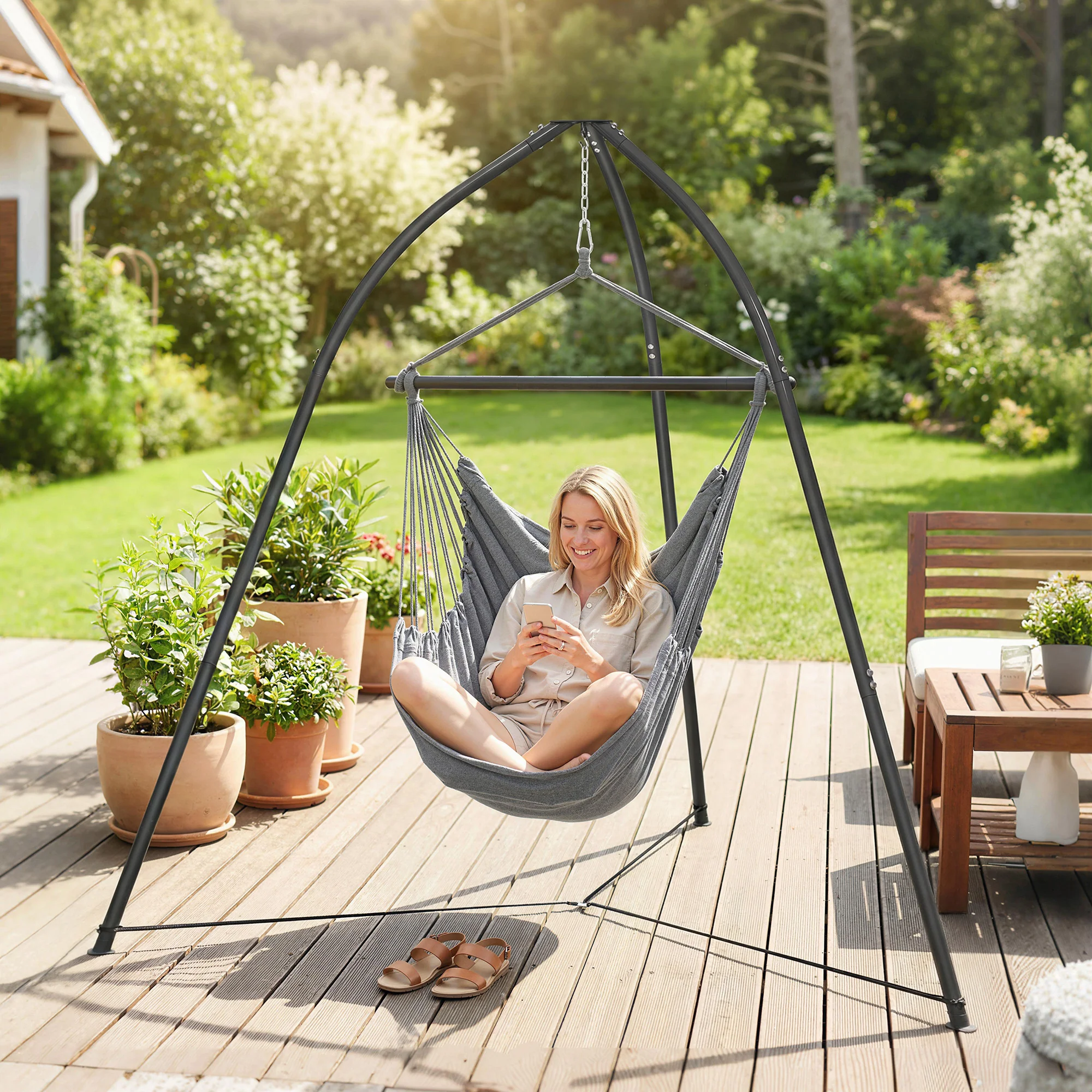 Outsunny Hammock Stand Adjustable Height, for Patio, Garden, Black - Image 8