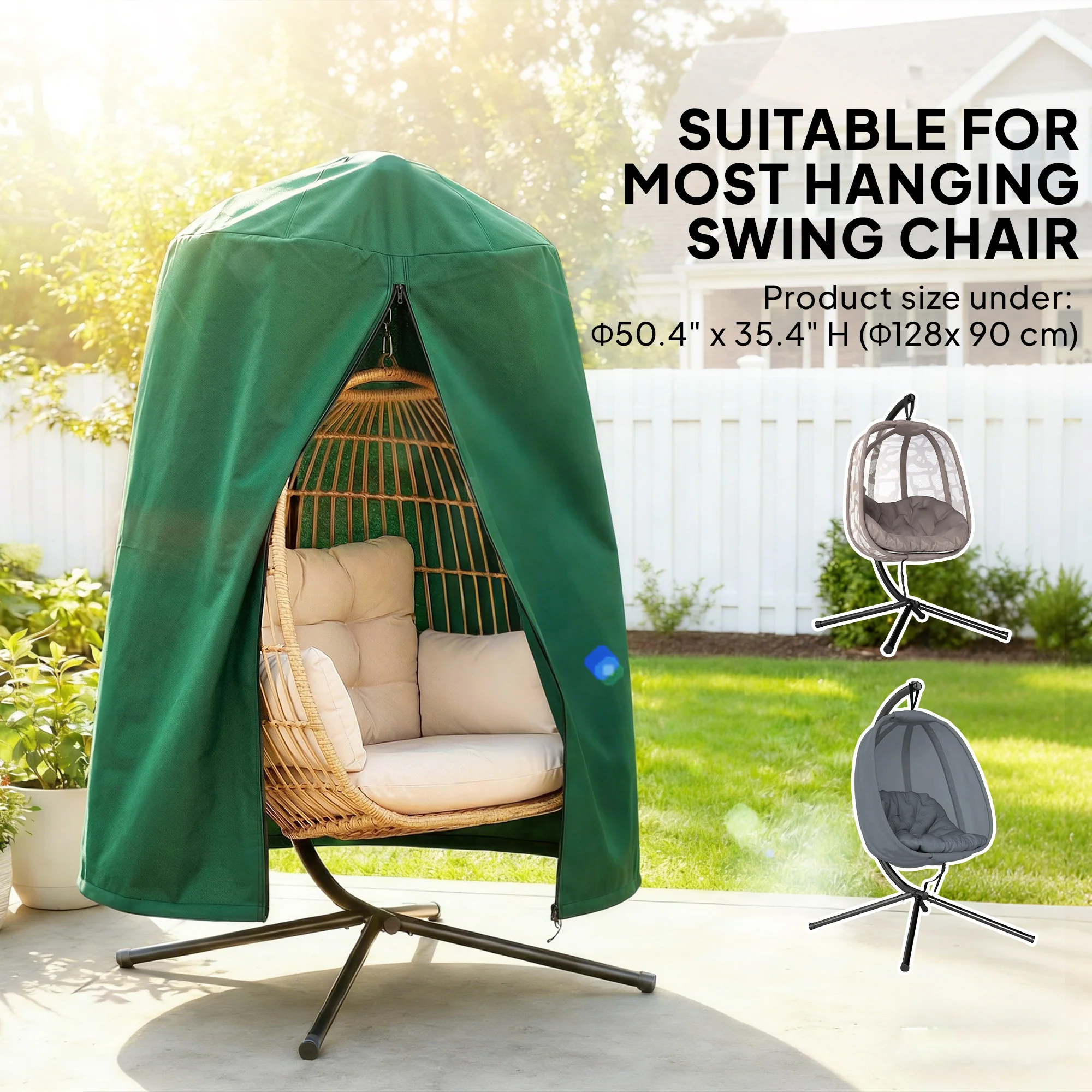 Outsunny Hanging Egg Chair Cover Garden Swing Chair Cover Waterproof, Green - Image 4