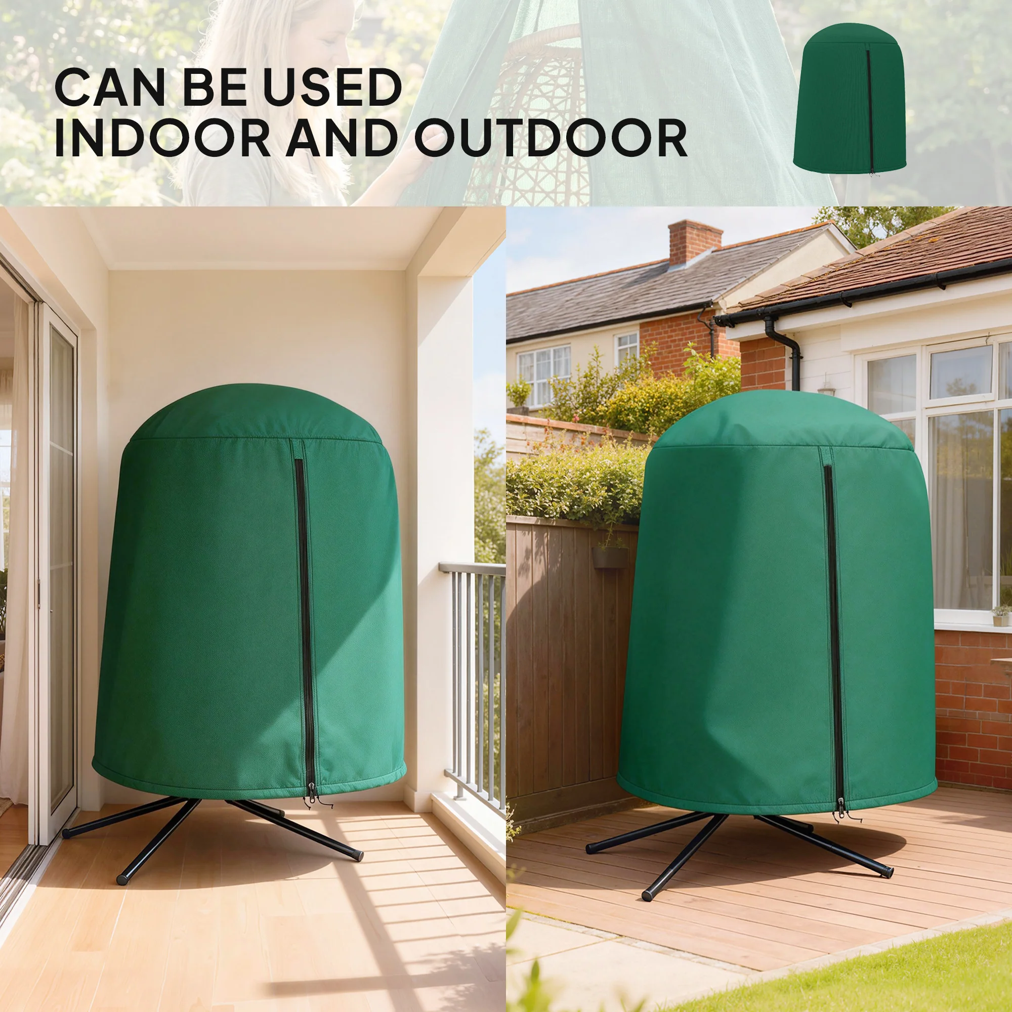 Outsunny Hanging Egg Chair Cover Garden Swing Chair Cover Waterproof, Green - Image 6