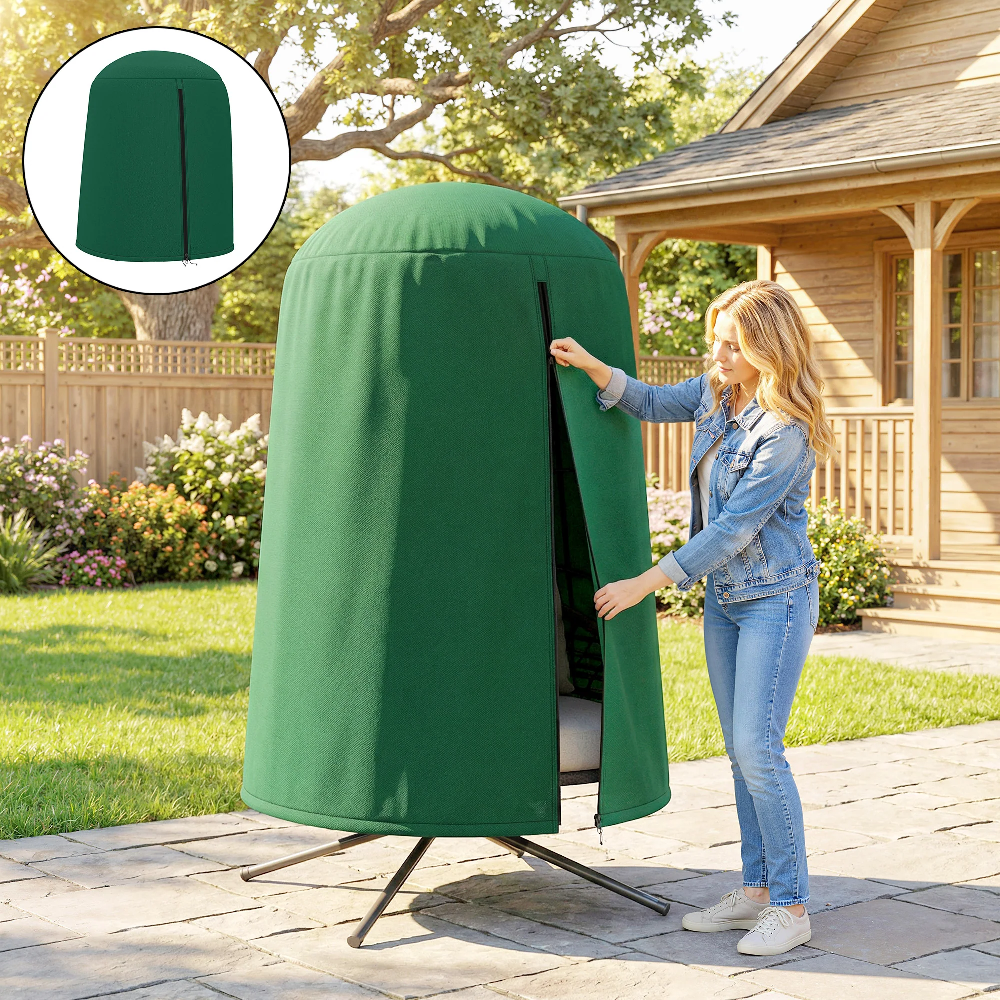 Outsunny Hanging Egg Chair Cover Garden Swing Chair Cover Waterproof, Green - Image 7