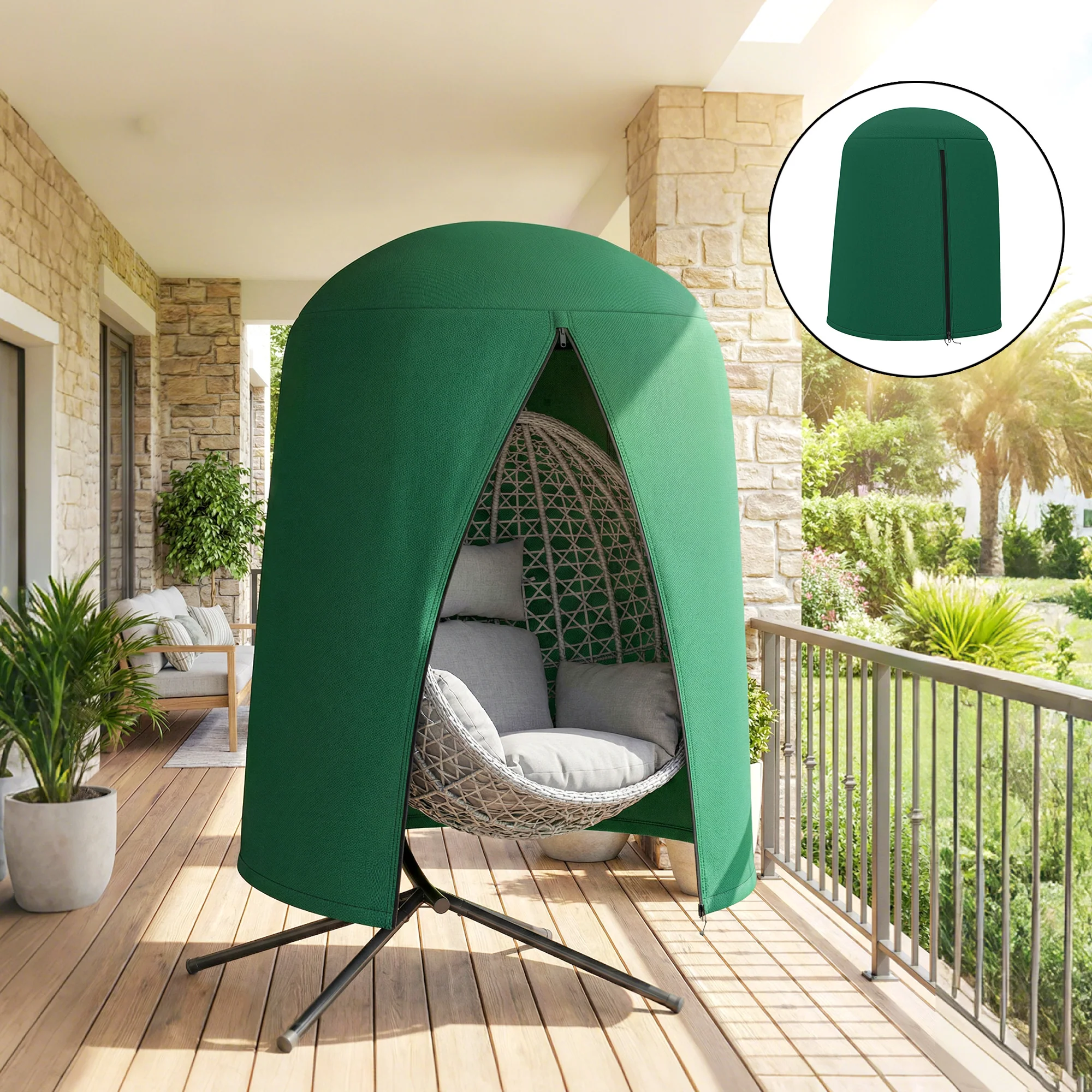 Outsunny Hanging Egg Chair Cover Garden Swing Chair Cover Waterproof, Green - Image 9