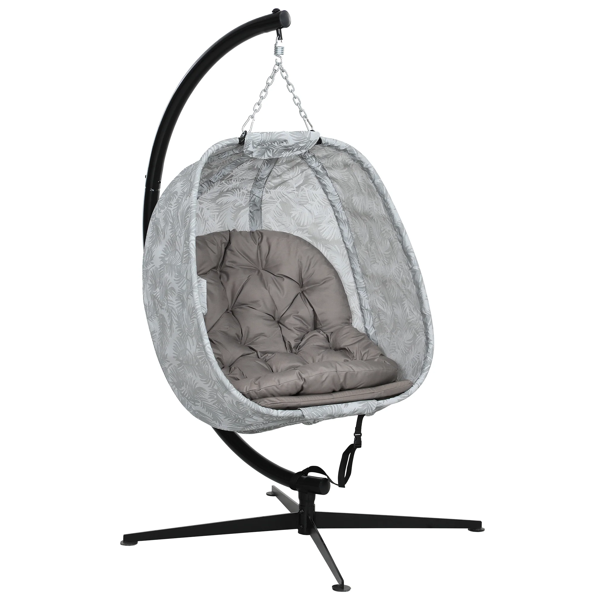 Outsunny Hanging Egg Chair Outdoor Indoor Swing Chair, Folding Basket, Sand - Image 10