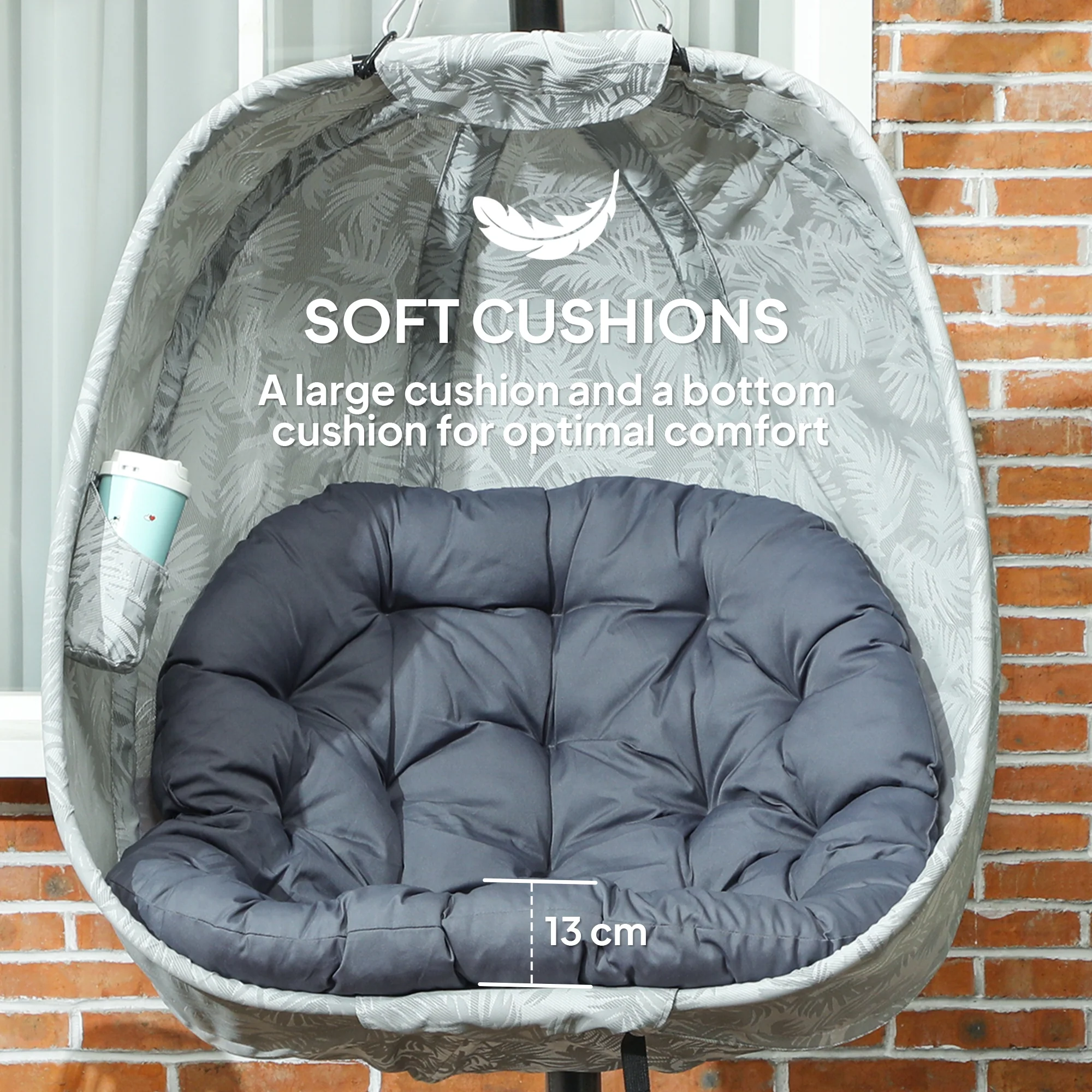Outsunny Hanging Egg Chair Outdoor Indoor Swing Chair, Folding Basket, Sand - Image 3