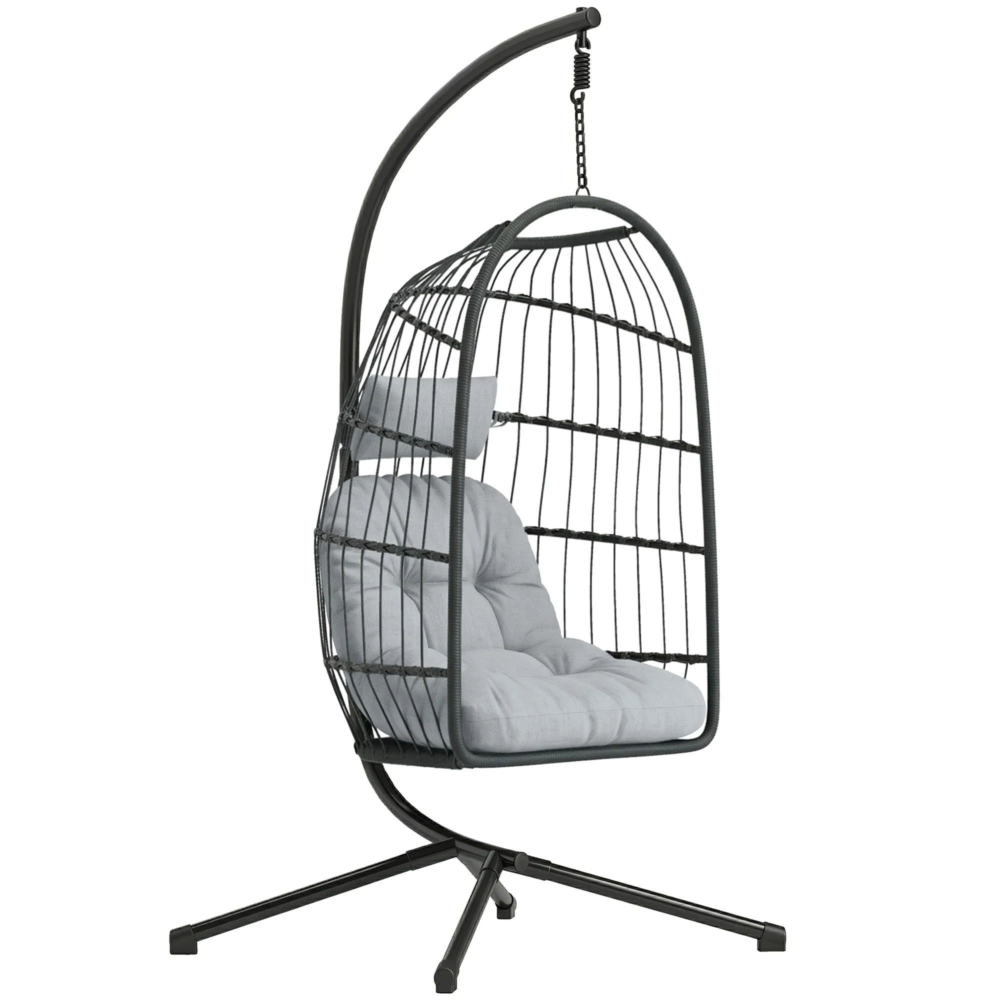 Outsunny Hanging Egg Chair, Outdoor Swing Chair with Stand, Dark/Light Grey