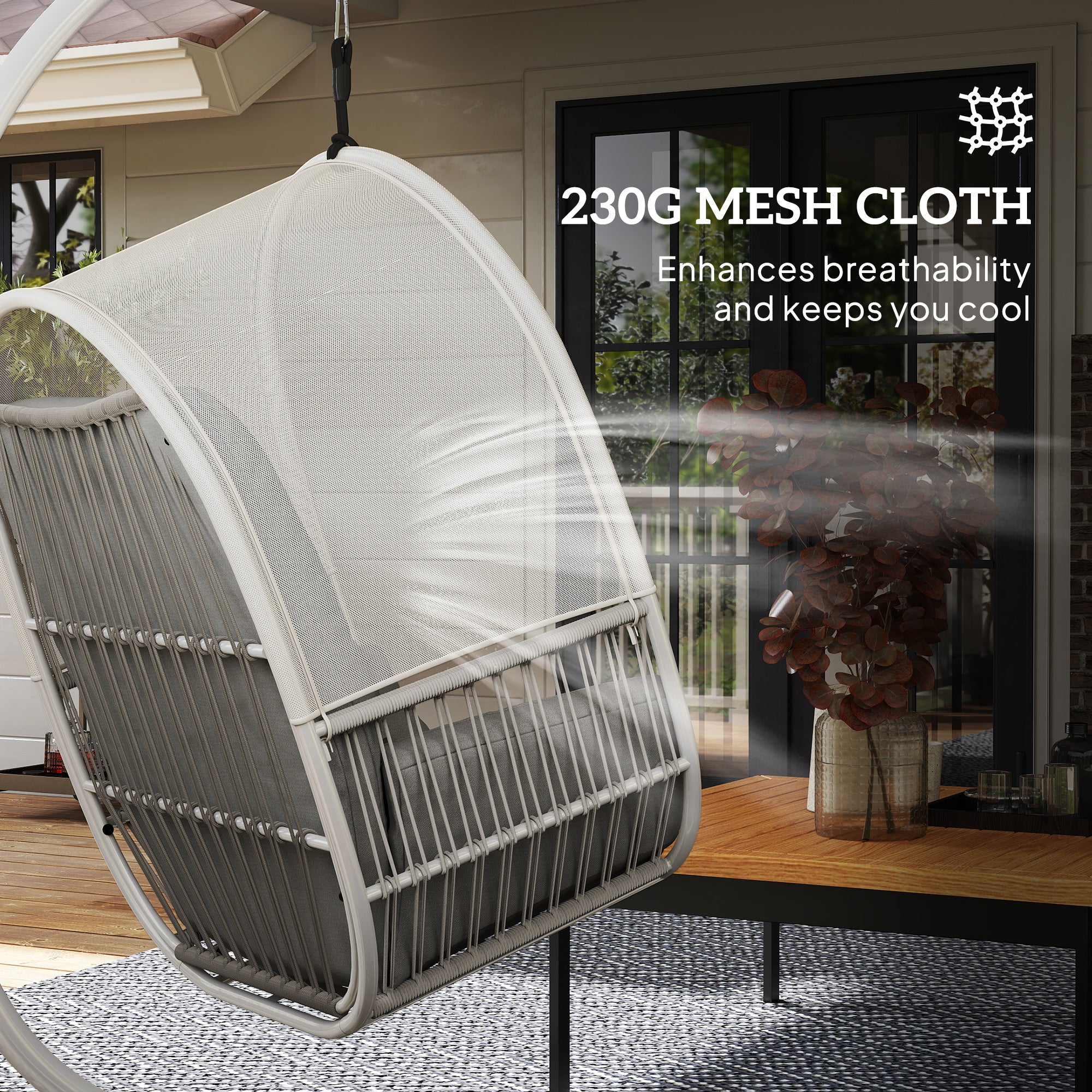 Outsunny Hanging Egg Chair With Stand, Cushions For Garden - Image 12