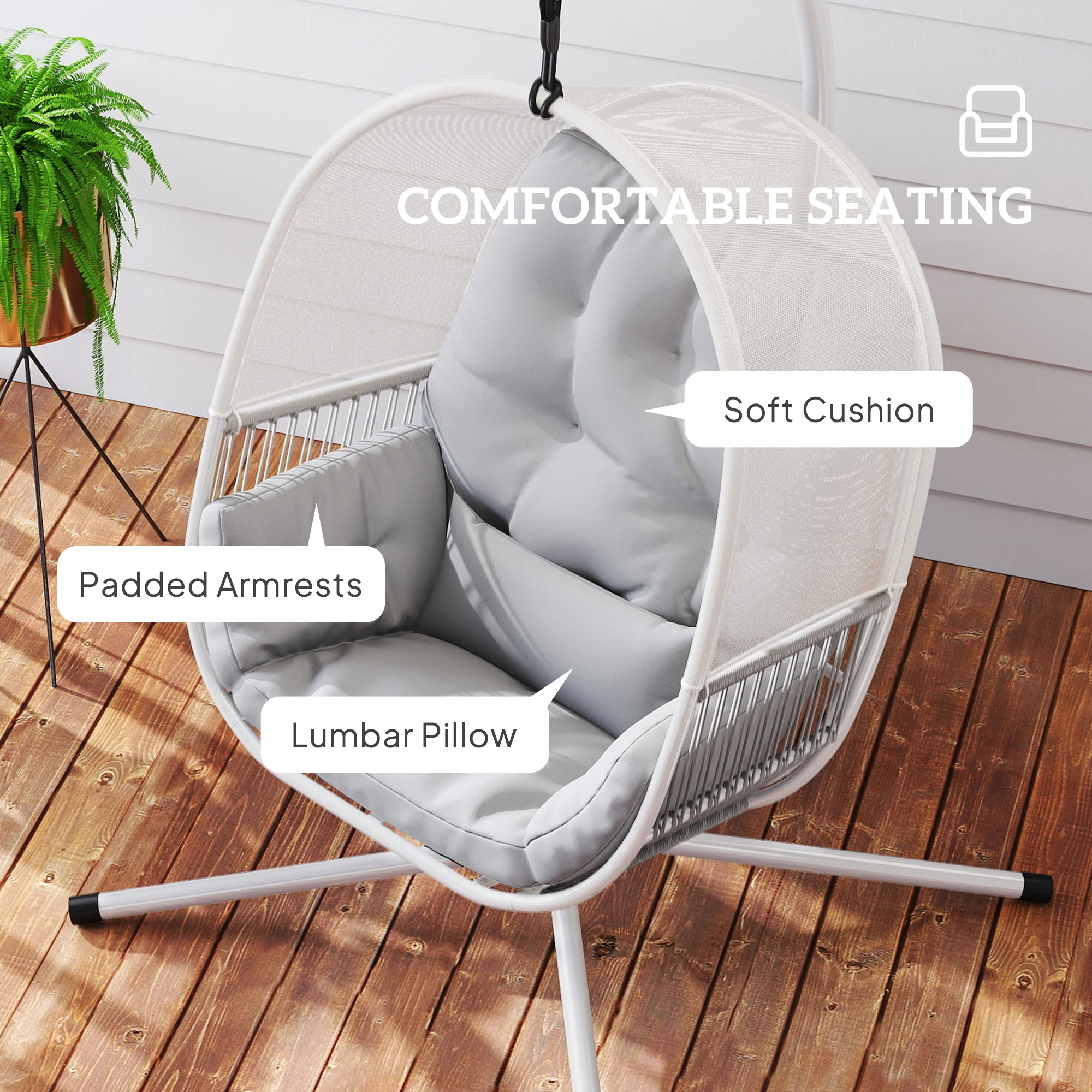 Outsunny Hanging Egg Chair With Stand, Cushions For Garden - Image 13