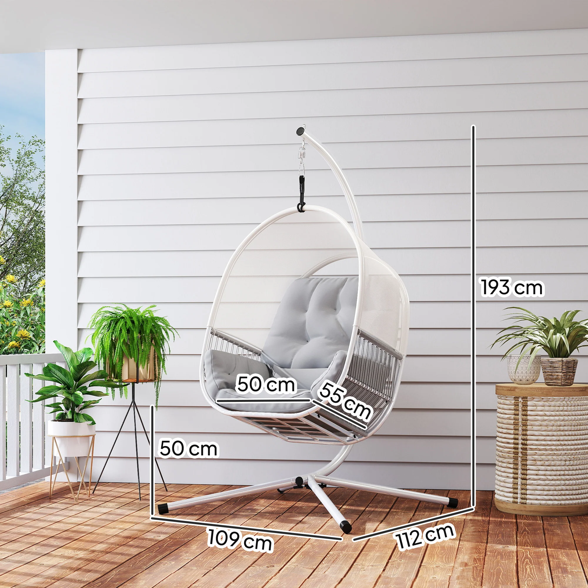 Outsunny Hanging Egg Chair With Stand, Cushions For Garden - Image 14