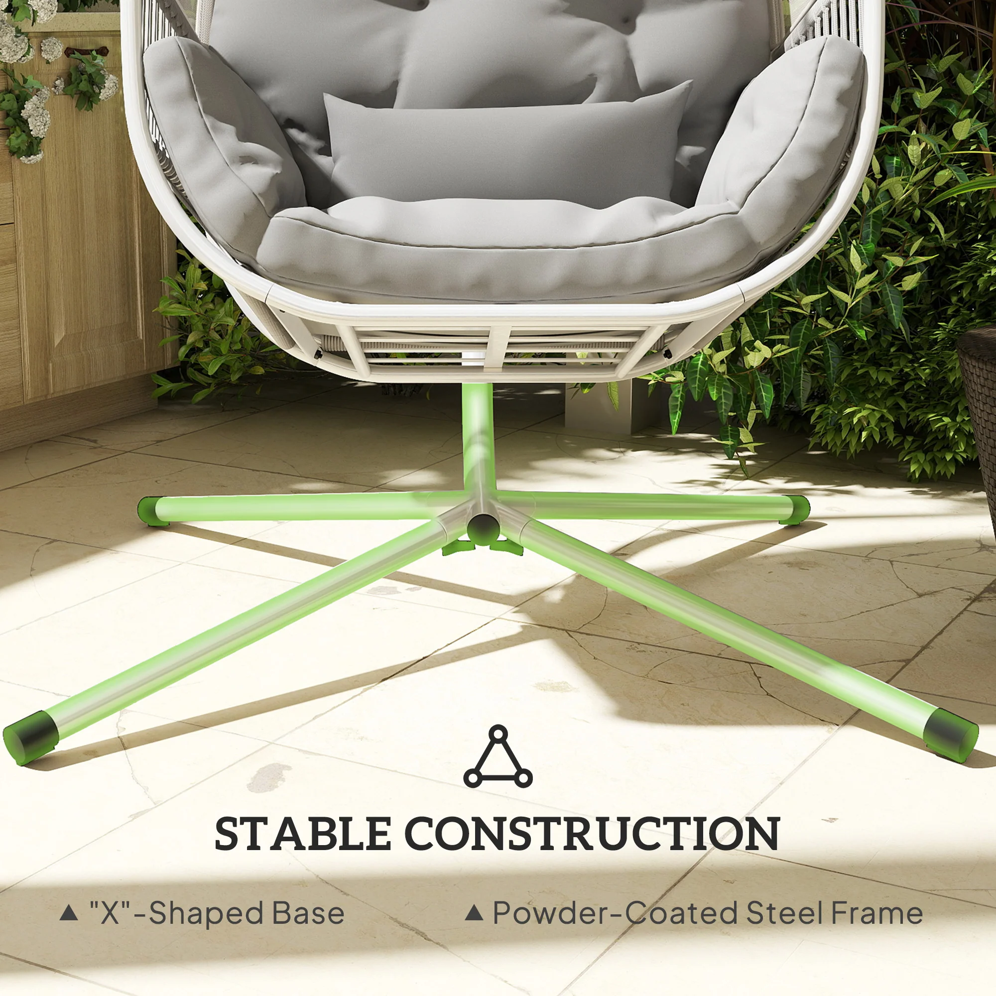 Outsunny Hanging Egg Chair With Stand, Cushions For Garden - Image 15