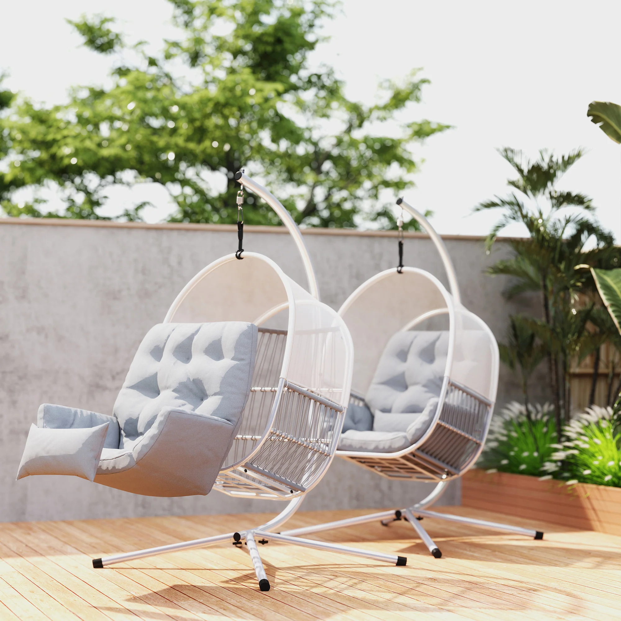 Outsunny Hanging Egg Chair With Stand, Cushions For Garden - Image 17