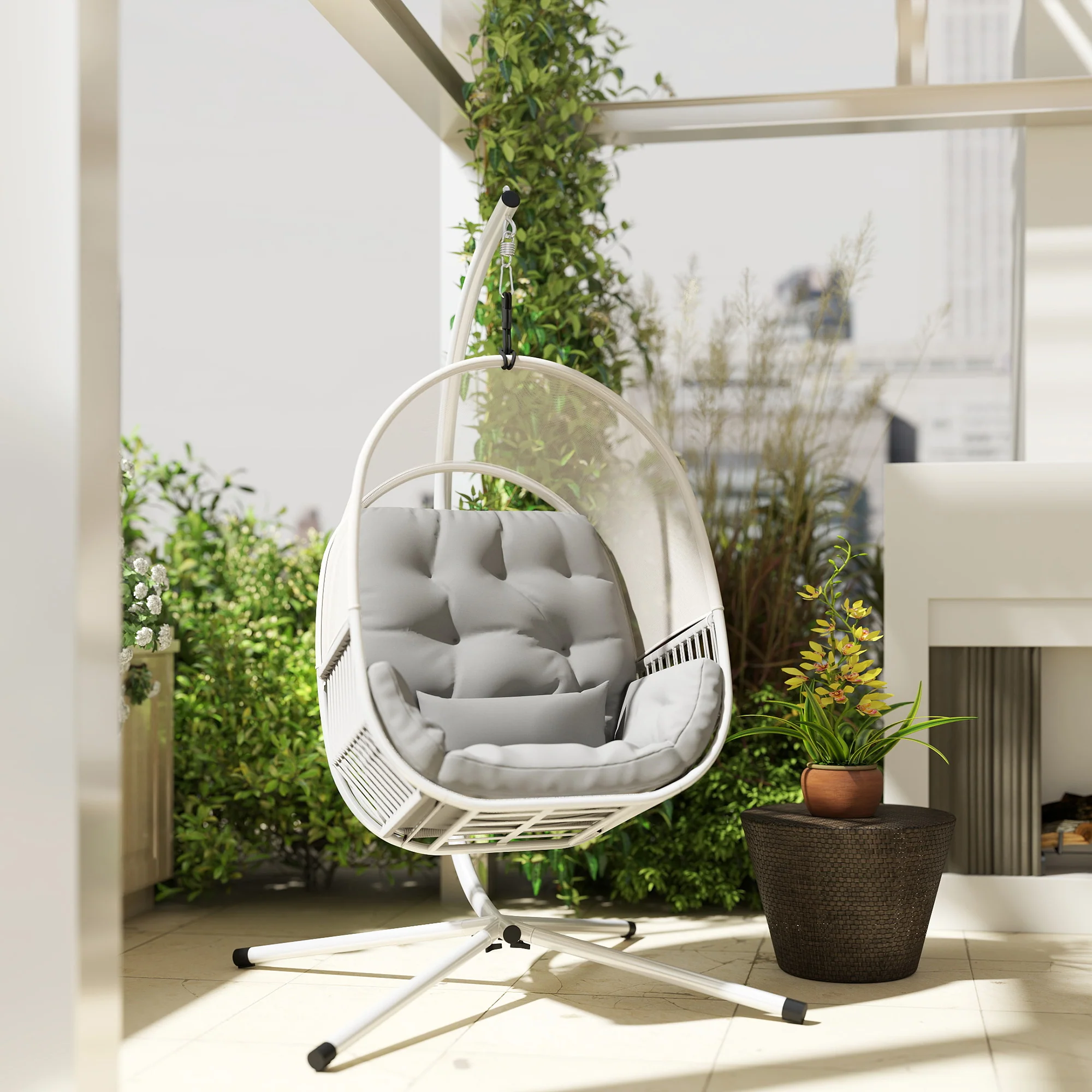Outsunny Hanging Egg Chair With Stand, Cushions For Garden - Image 18
