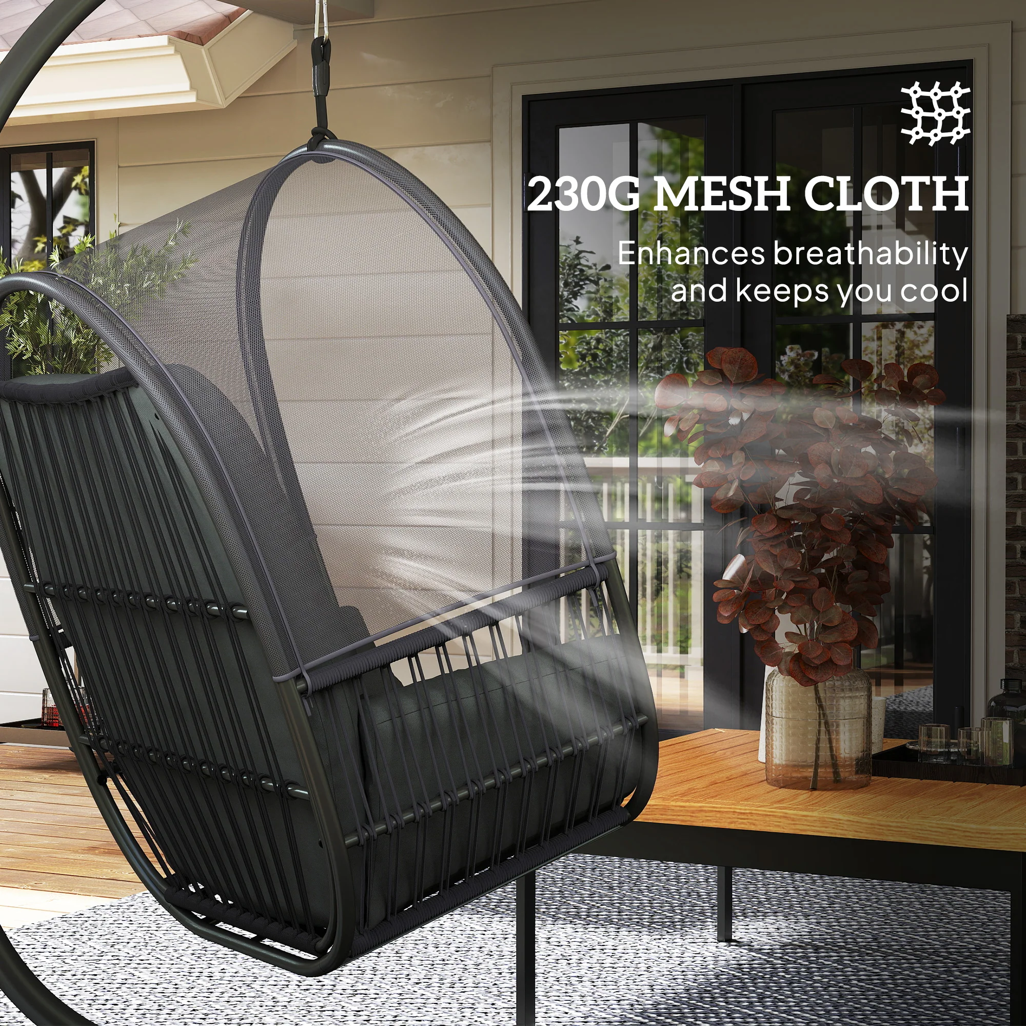 Outsunny Hanging Egg Chair With Stand, Cushions For Garden - Image 3