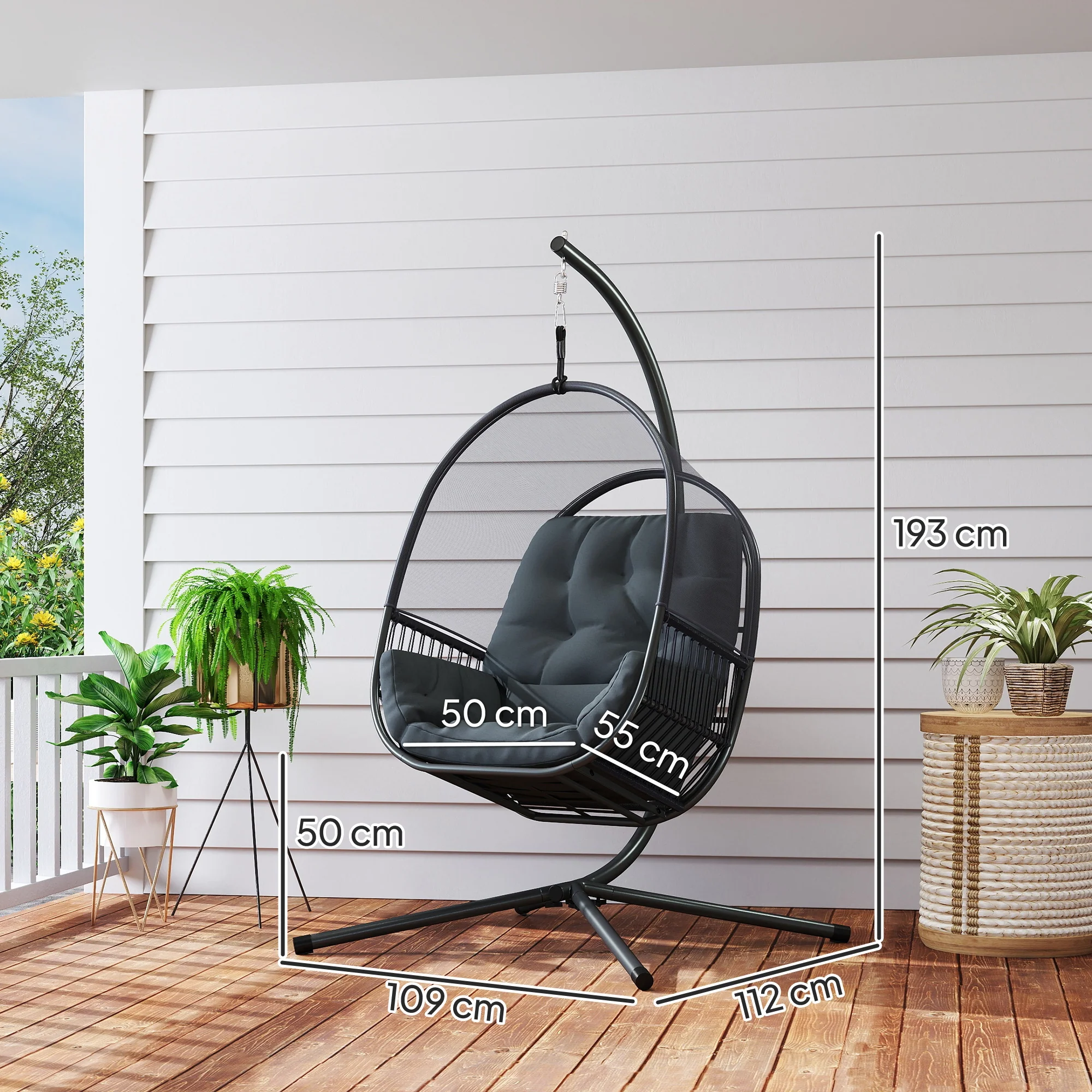 Outsunny Hanging Egg Chair With Stand, Cushions For Garden - Image 5