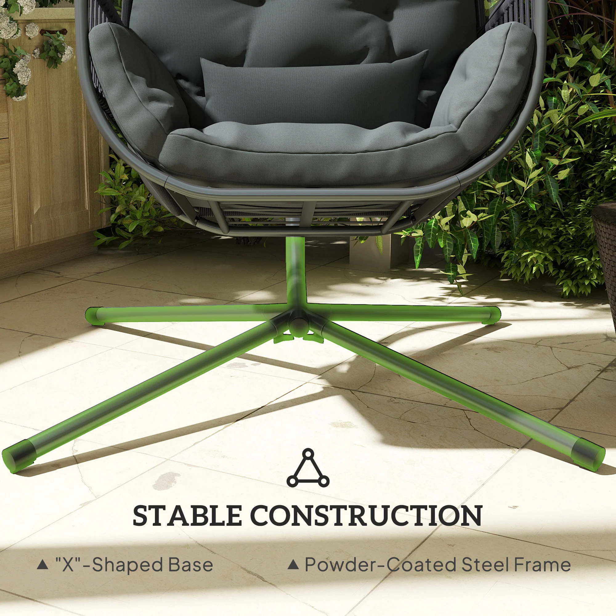 Outsunny Hanging Egg Chair With Stand, Cushions For Garden - Image 6