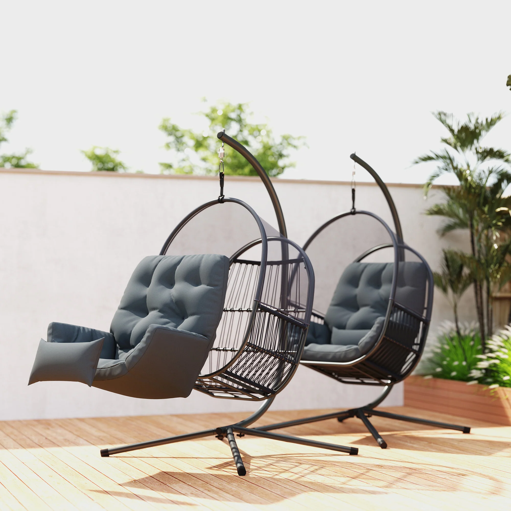 Outsunny Hanging Egg Chair With Stand, Cushions For Garden - Image 8