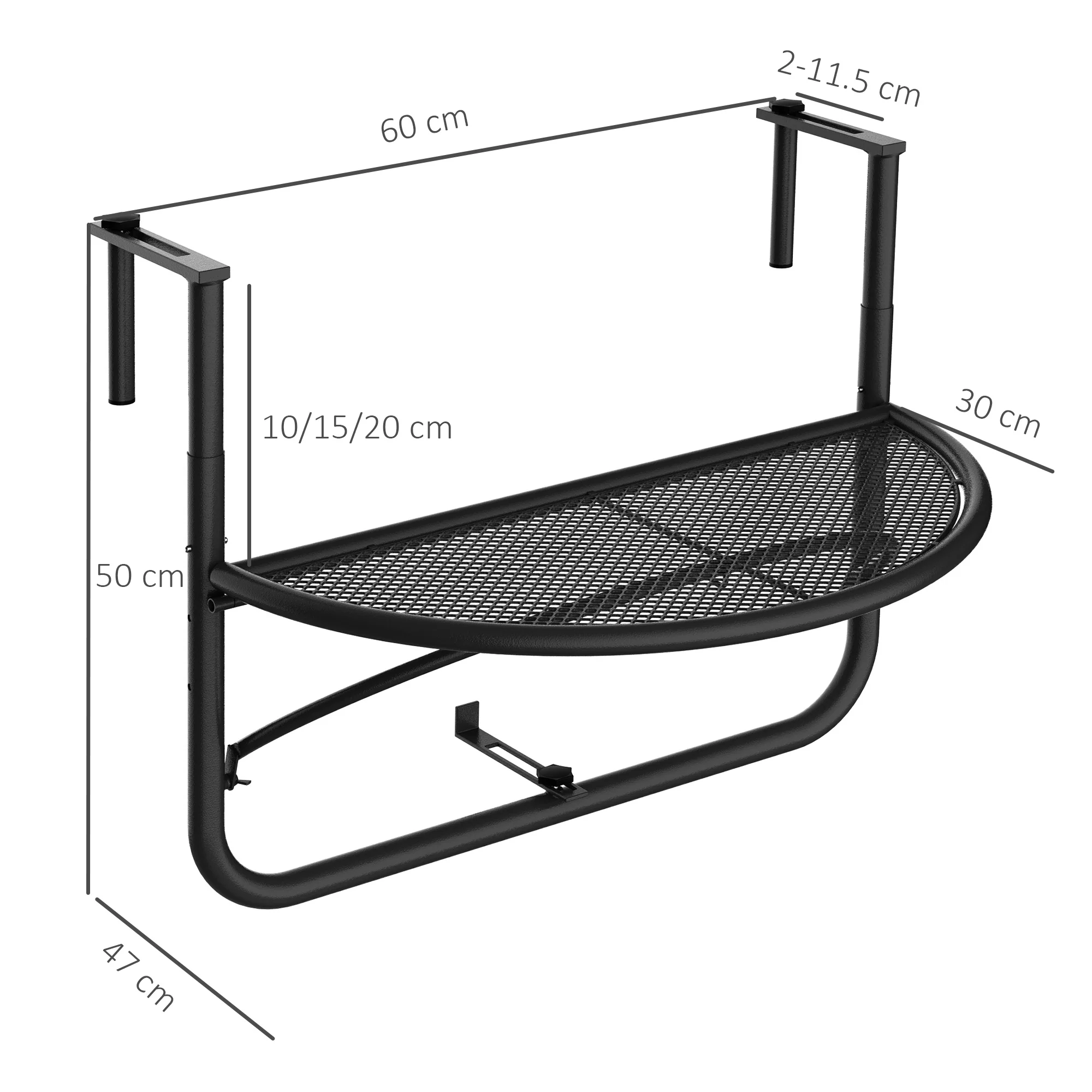Outsunny Hanging Rail Table, 60Lx45Wx50H cm-Black - Image 5