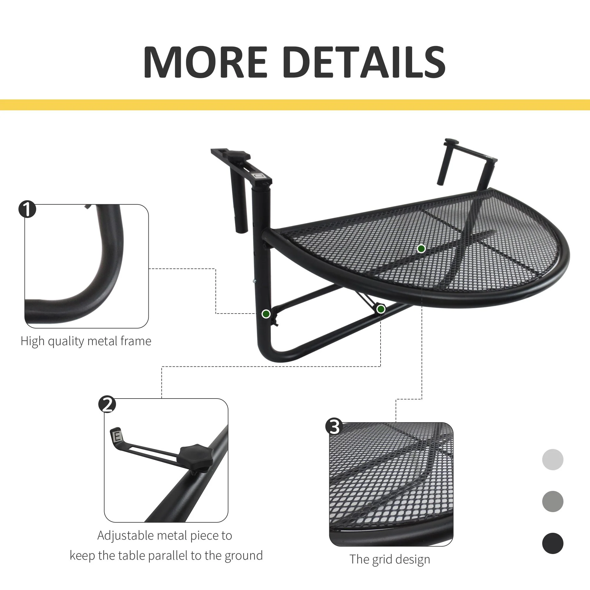 Outsunny Hanging Rail Table, 60Lx45Wx50H cm-Black - Image 6