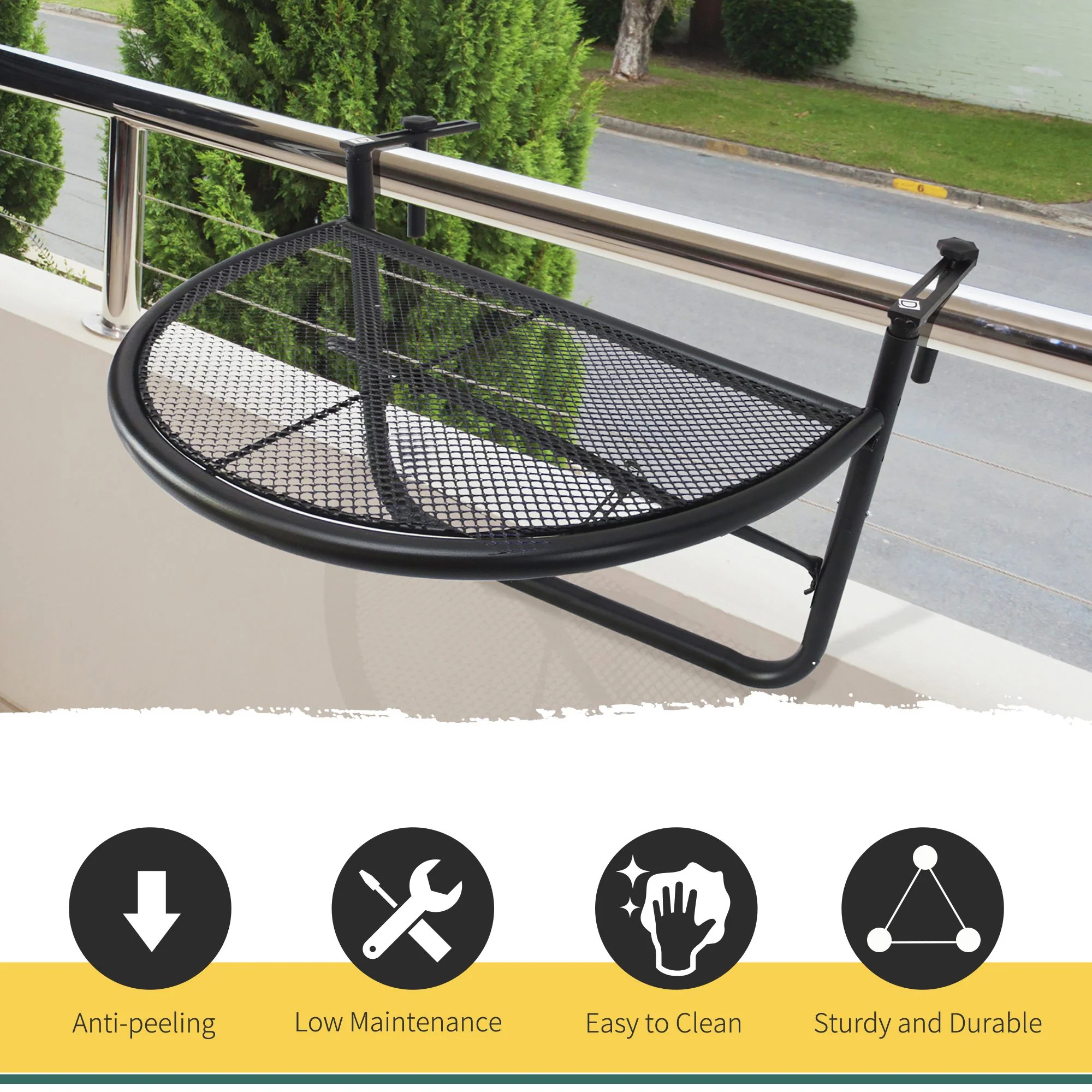 Outsunny Hanging Rail Table, 60Lx45Wx50H cm-Black - Image 7