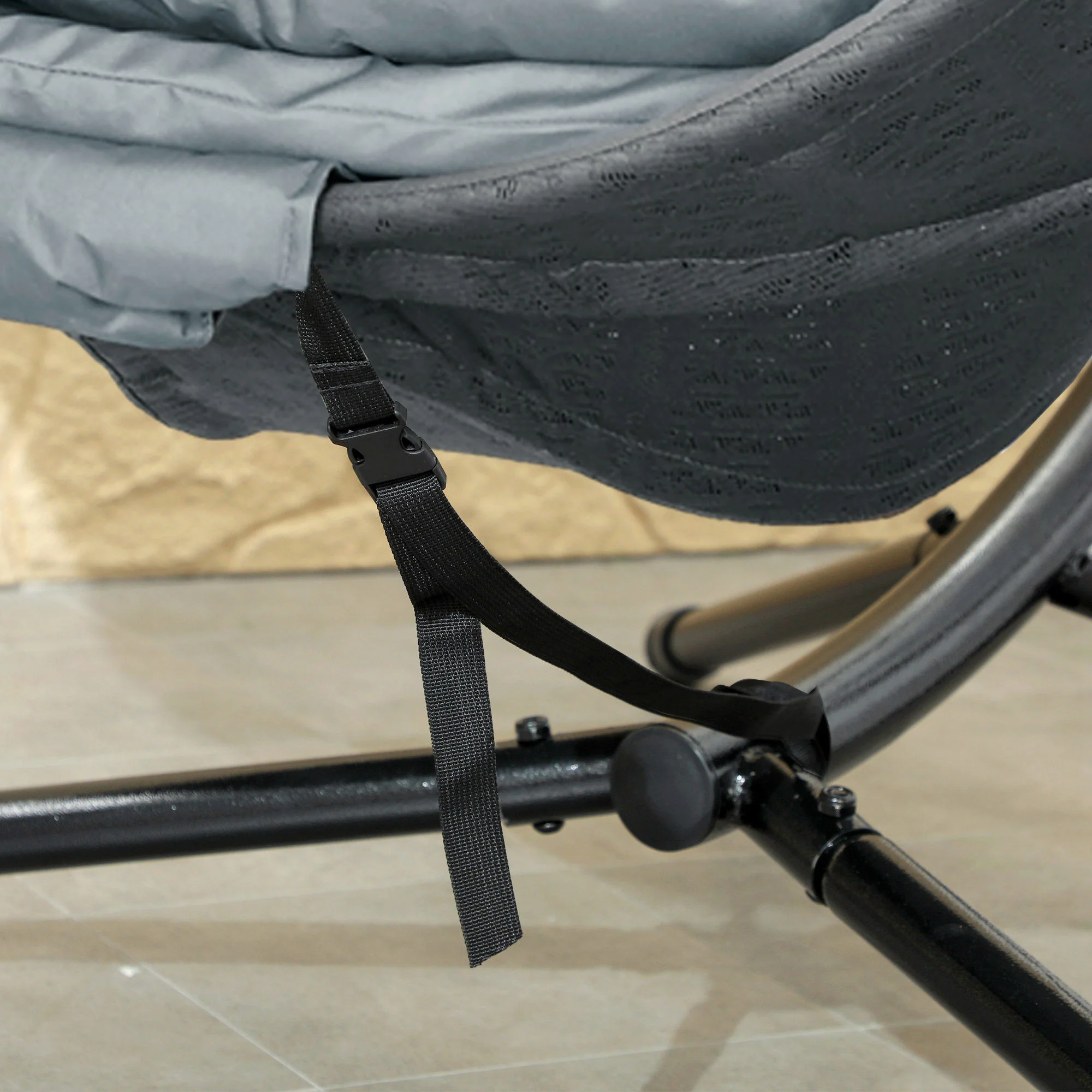 Outsunny Hanging Swing Chair w/ Metal Stand & Side Pocket, Charcoal Grey - Image 9
