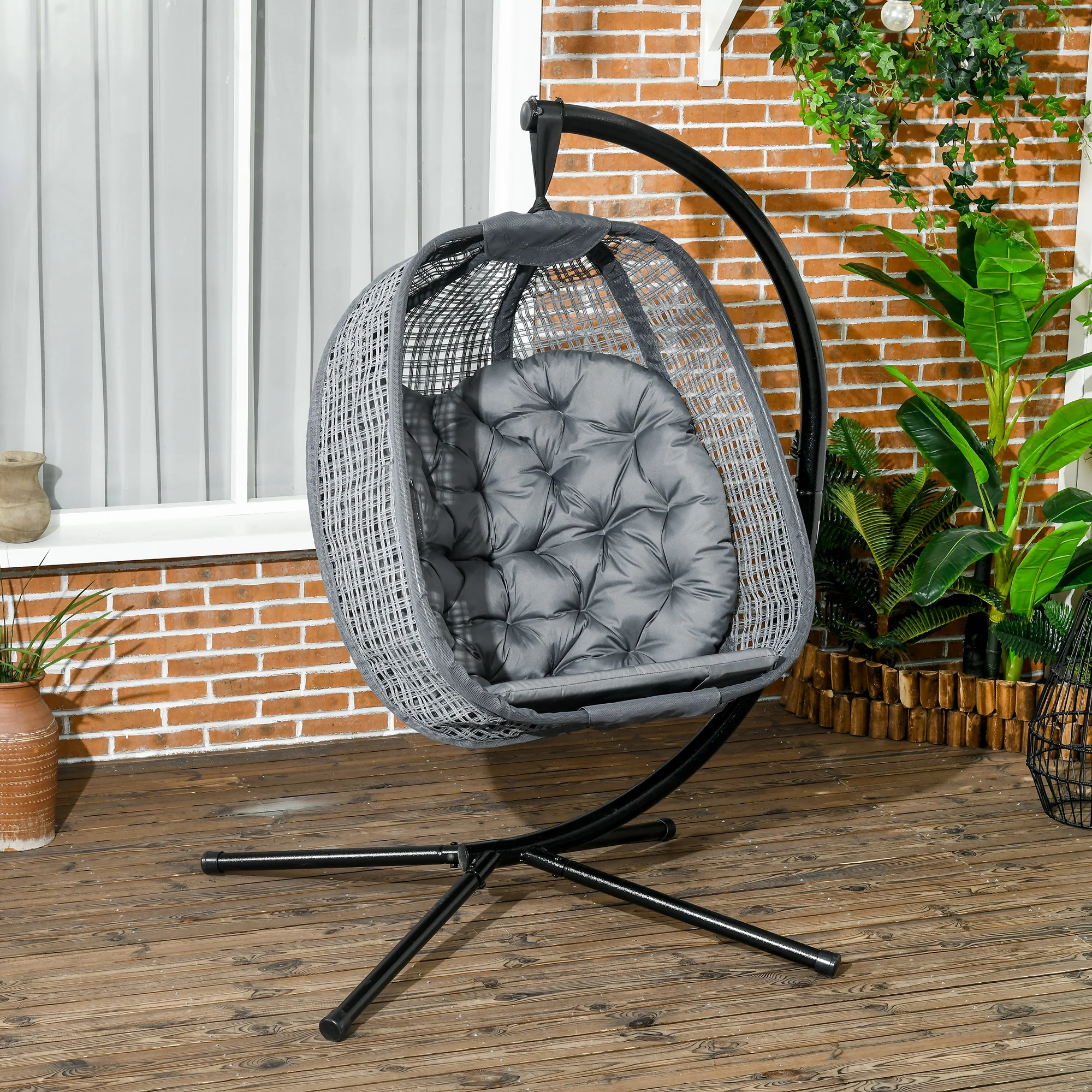 Outsunny Hanging Swing Chair w/ Thick Cushion, Patio Hanging Chair, Dark Grey - Image 2