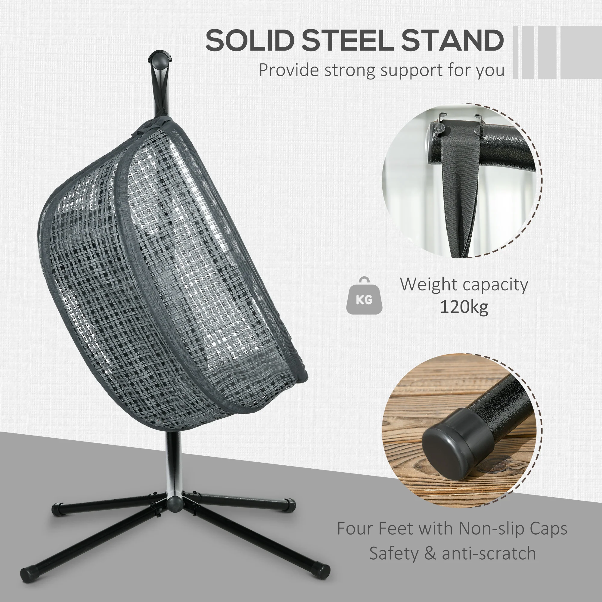 Outsunny Hanging Swing Chair w/ Thick Cushion, Patio Hanging Chair, Dark Grey - Image 3