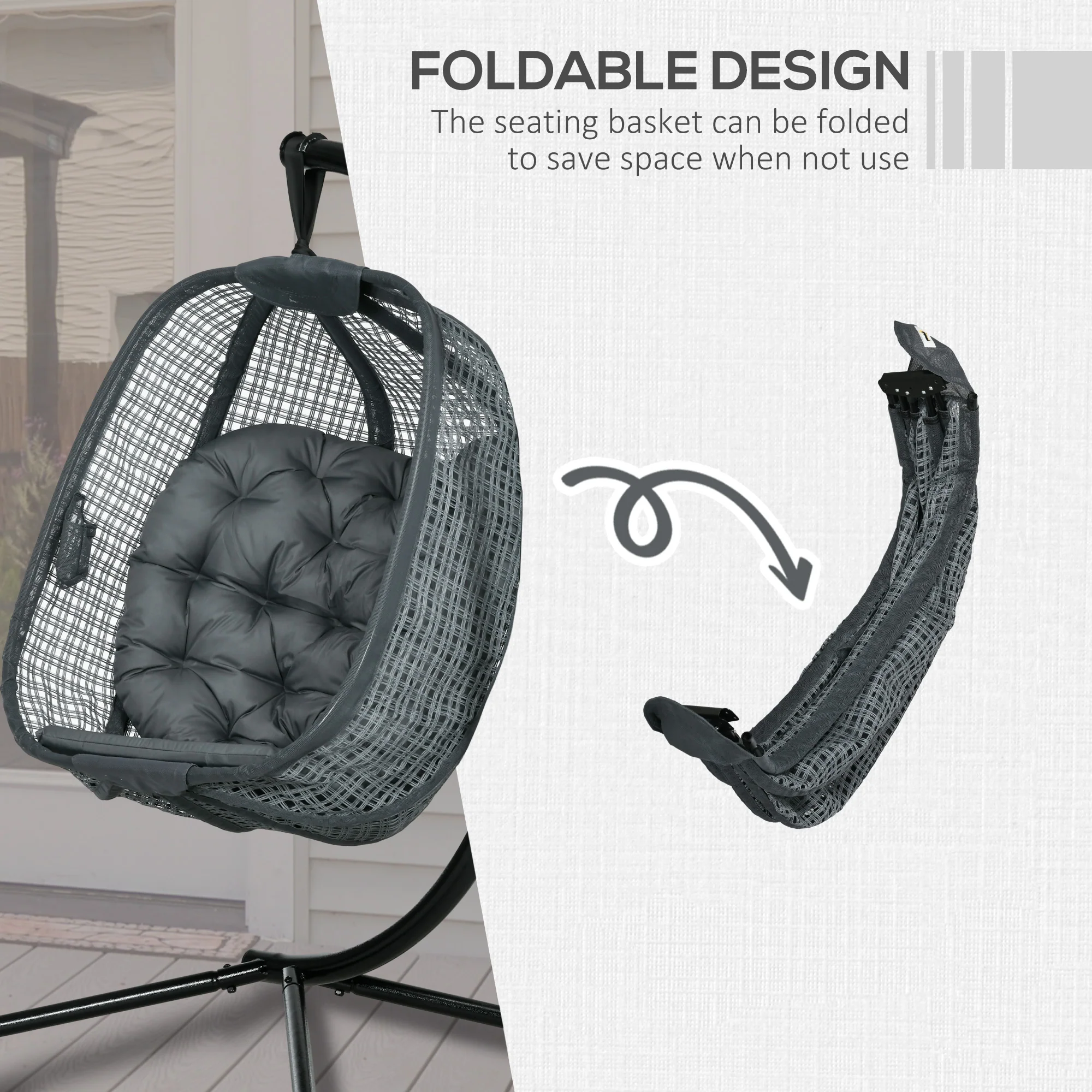 Outsunny Hanging Swing Chair w/ Thick Cushion, Patio Hanging Chair, Dark Grey - Image 4