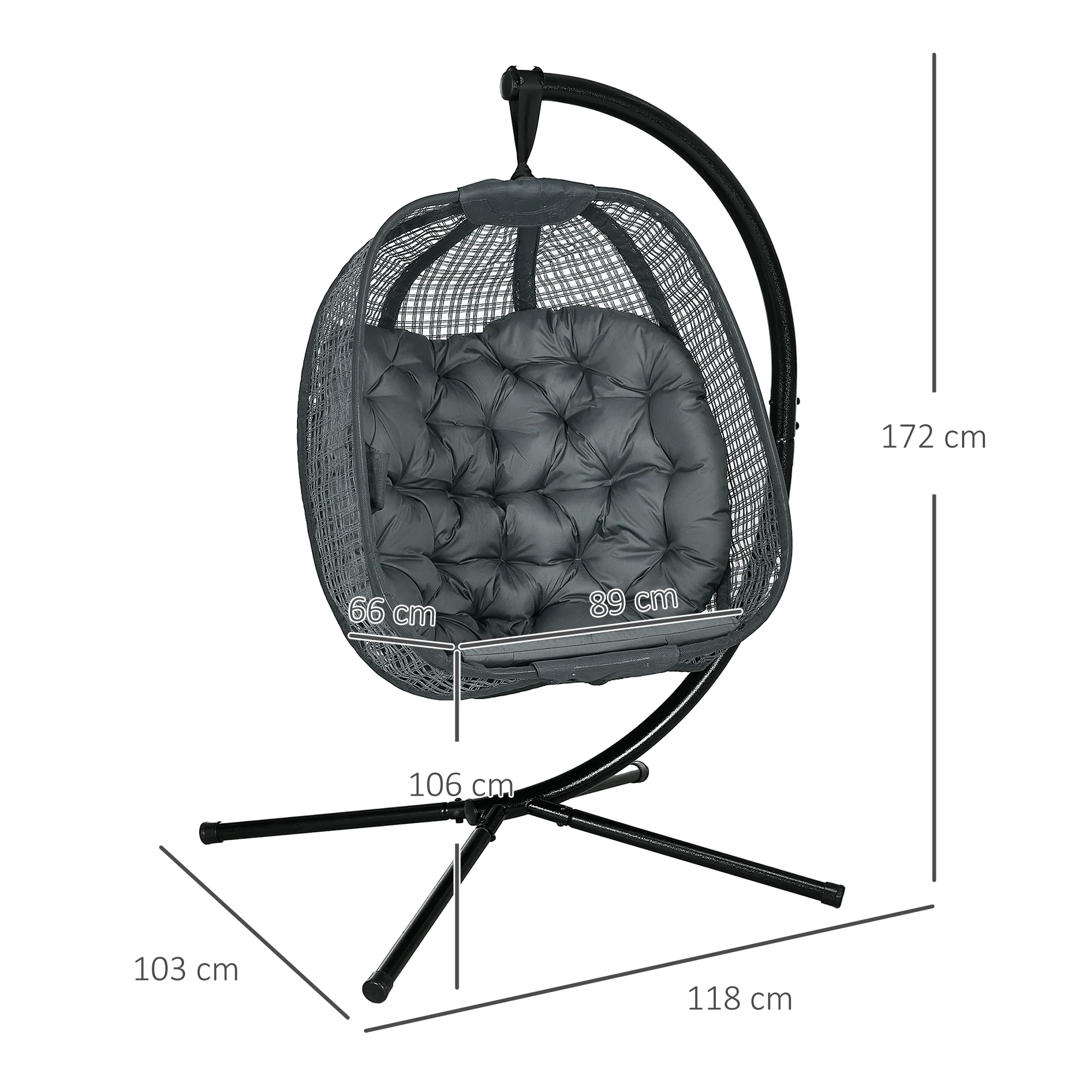 Outsunny Hanging Swing Chair w/ Thick Cushion, Patio Hanging Chair, Dark Grey - Image 5