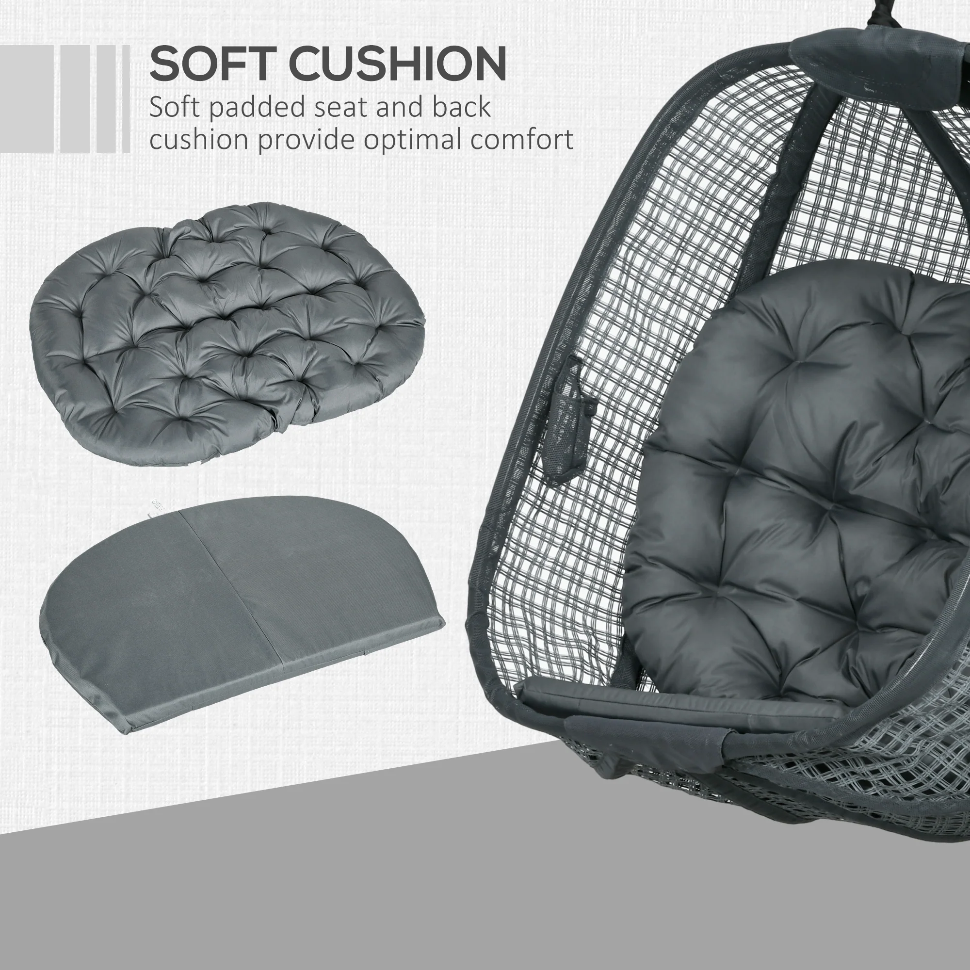 Outsunny Hanging Swing Chair w/ Thick Cushion, Patio Hanging Chair, Dark Grey - Image 6