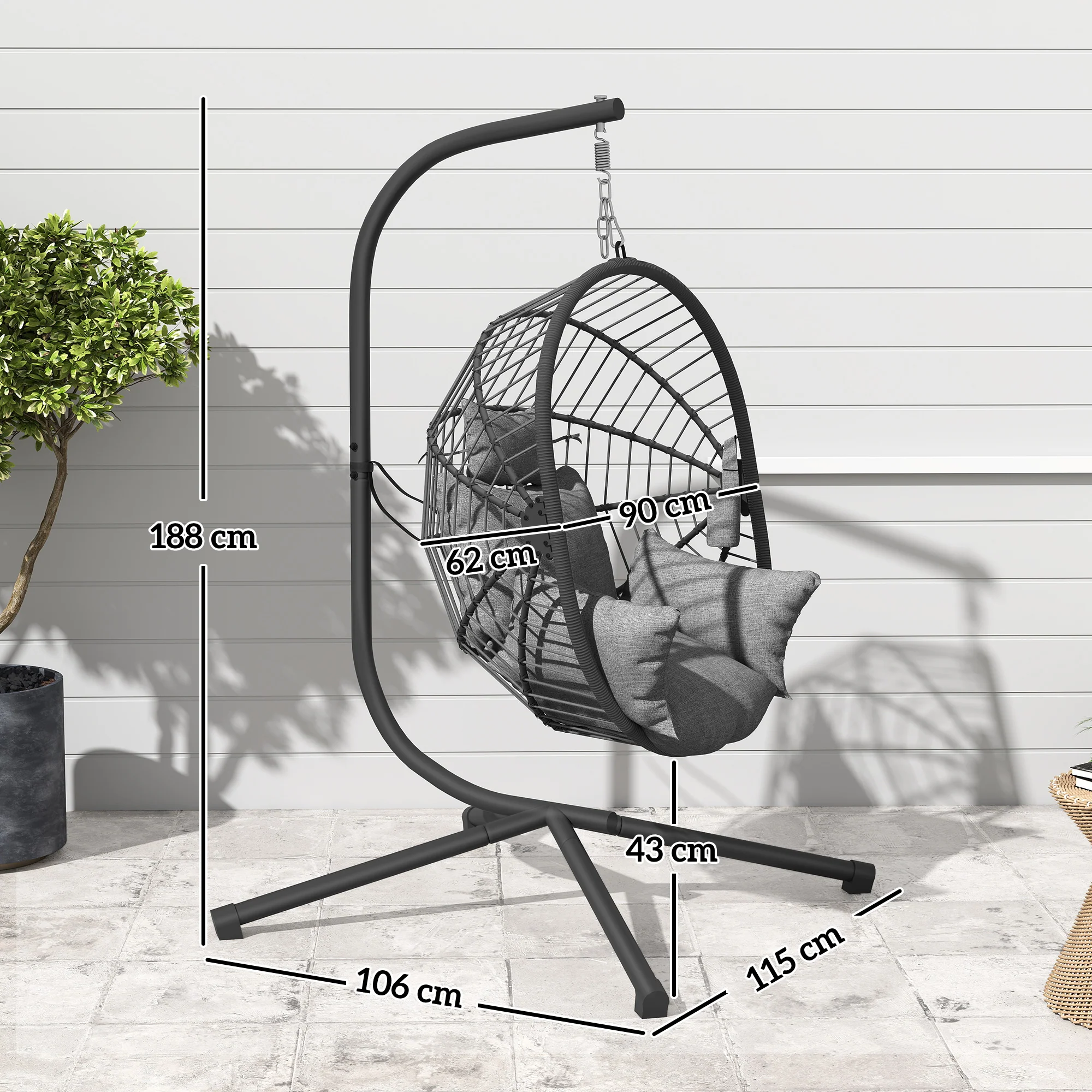Outsunny Hanging Swing Chair w/ Thick Cushion, Patio Hanging Chair, Grey - Image 5