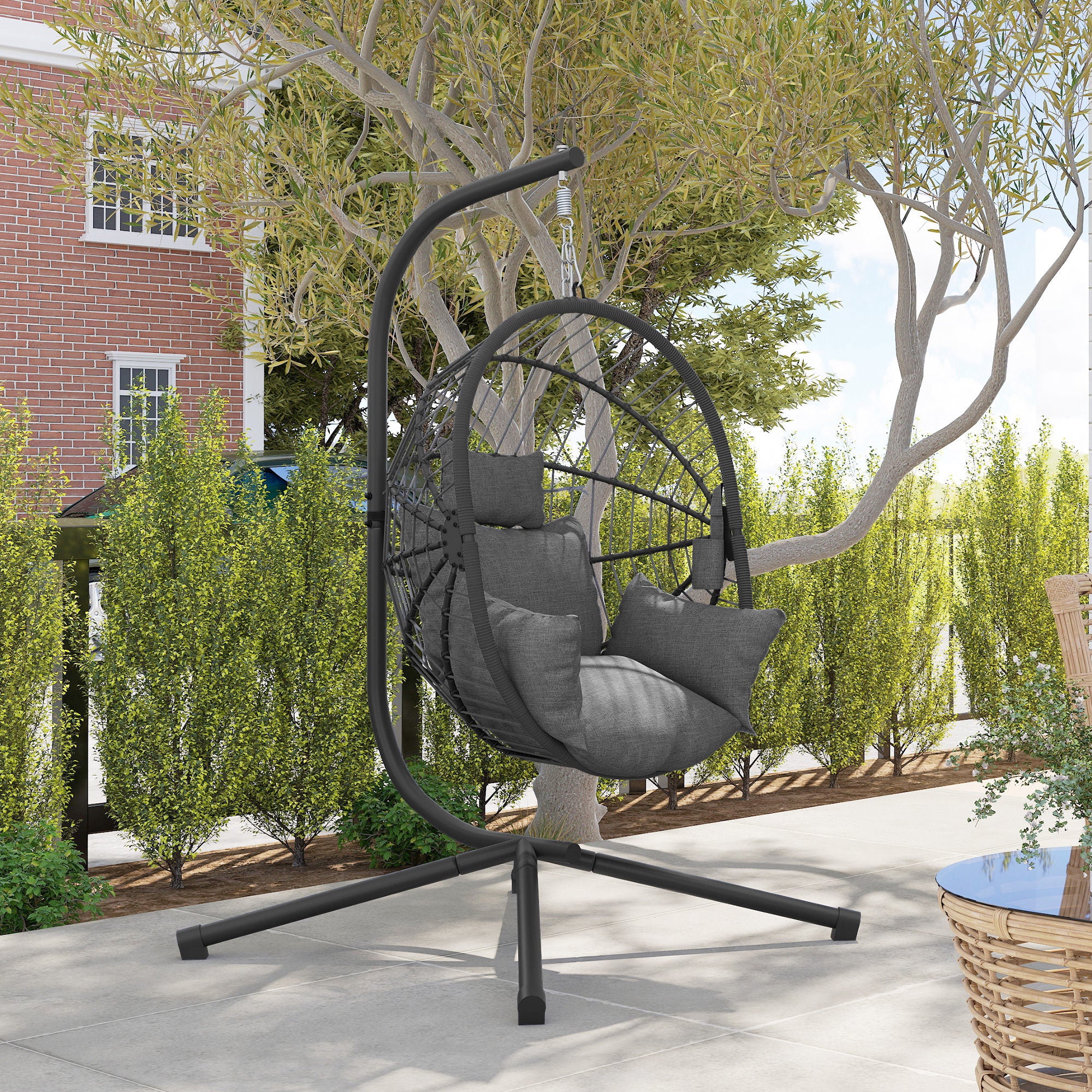 Outsunny Hanging Swing Chair w/ Thick Cushion, Patio Hanging Chair, Grey - Image 8