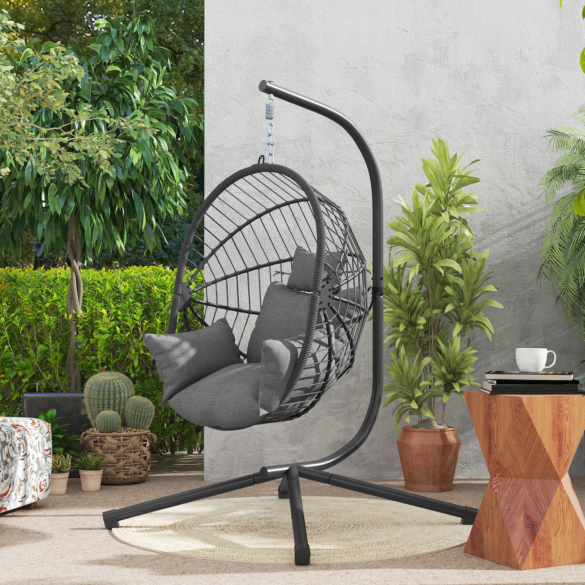 Outsunny Hanging Swing Chair w/ Thick Cushion, Patio Hanging Chair, Grey - Image 9