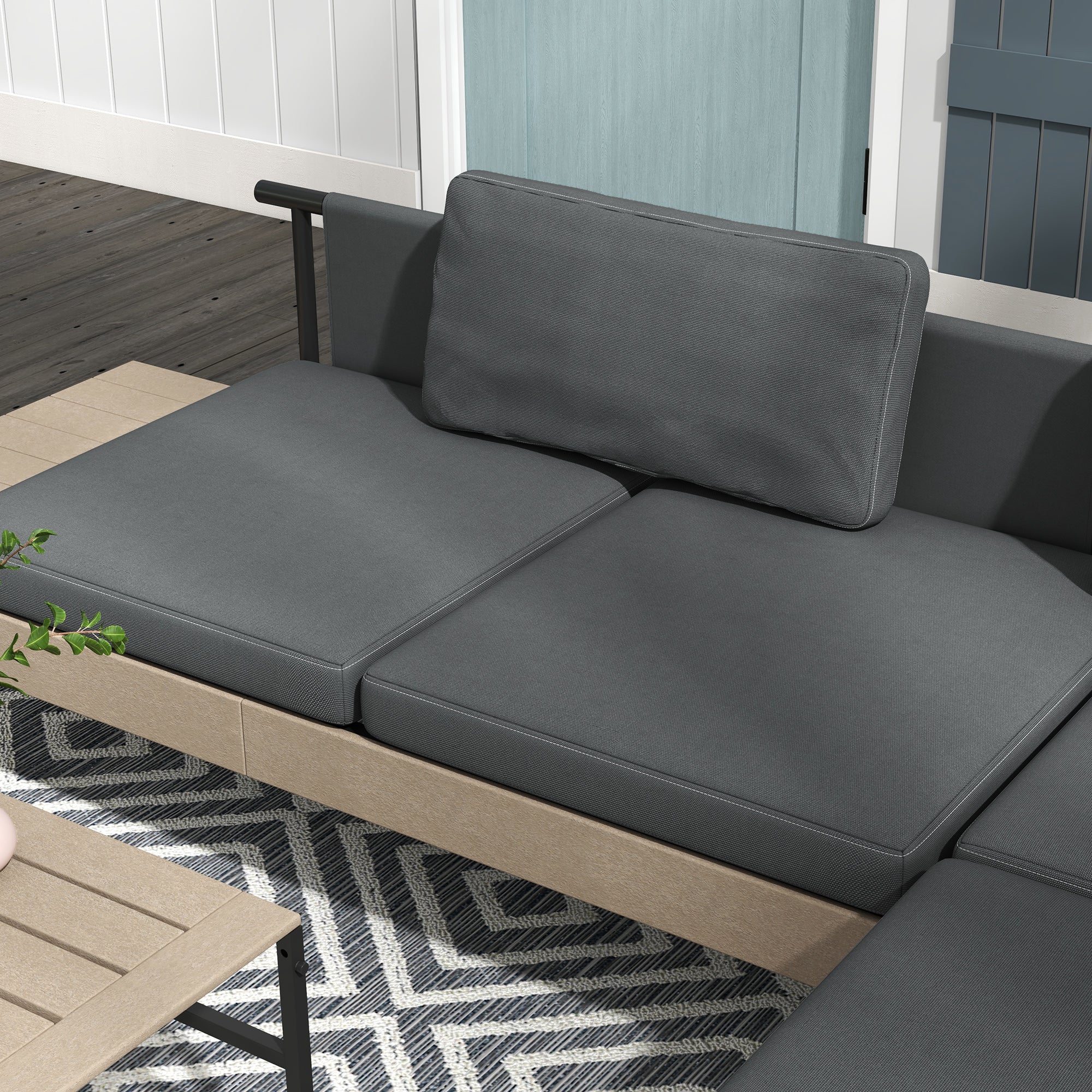 Outsunny HDPE Garden Furniture Sets with Cushions, Table, L-Shaped Sofa, Grey - Image 7