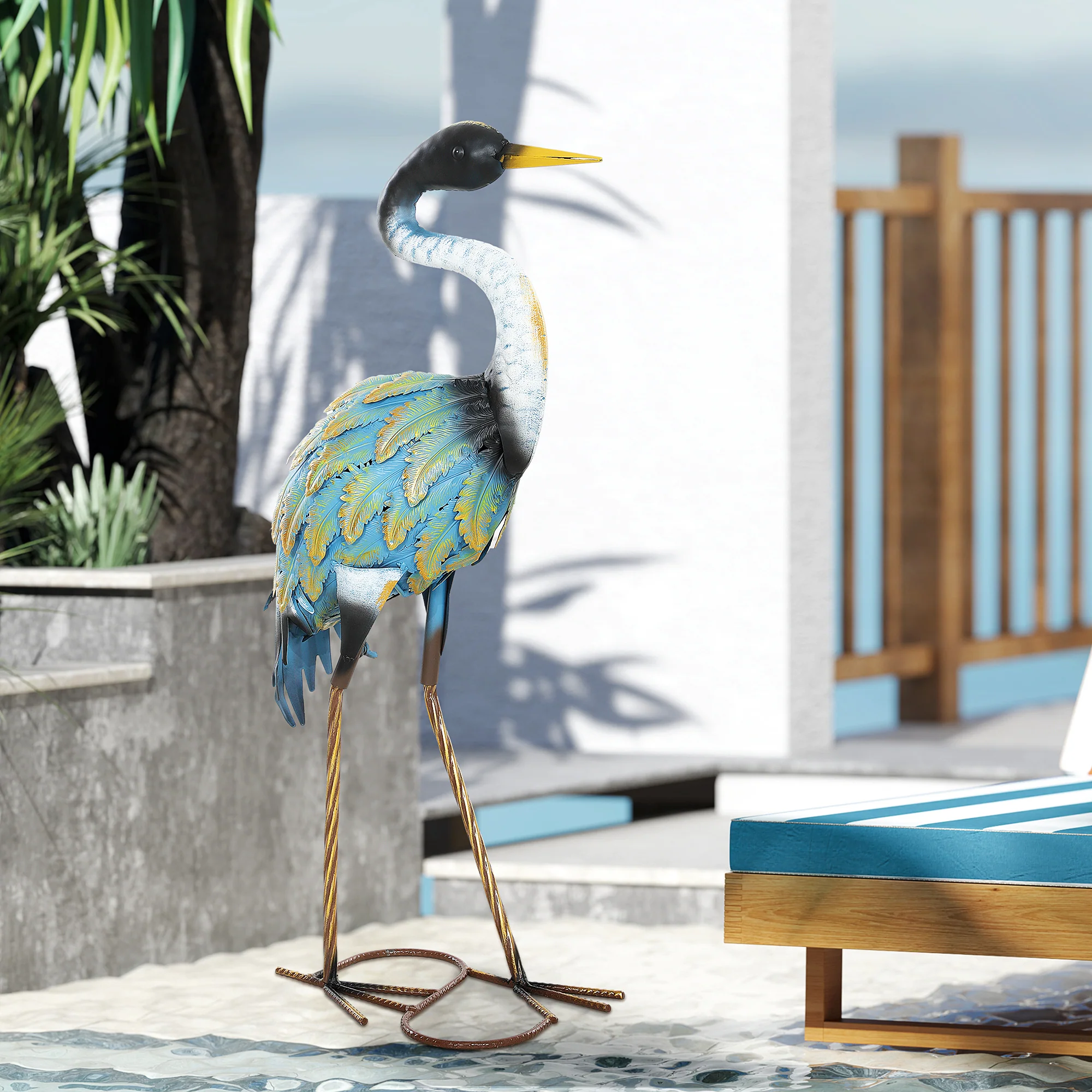 Outsunny Heron Garden Statue, Metal Garden Gift with Stakes, Multi-Colour - Image 2