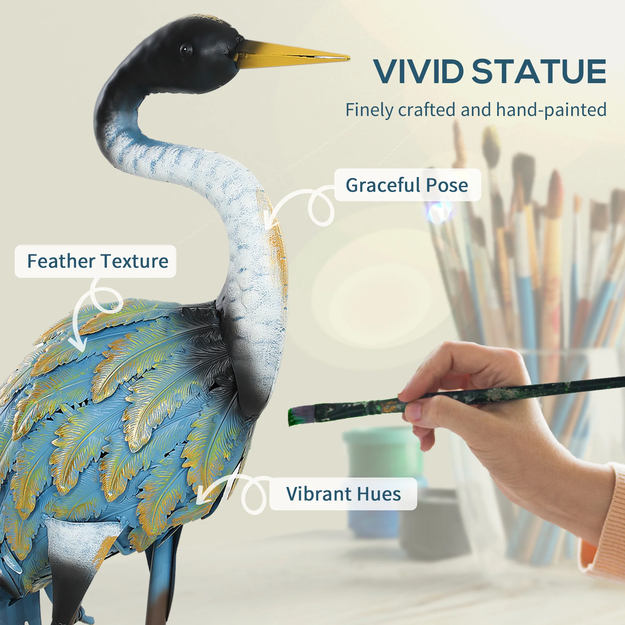 Outsunny Heron Garden Statue, Metal Garden Gift with Stakes, Multi-Colour - Image 4