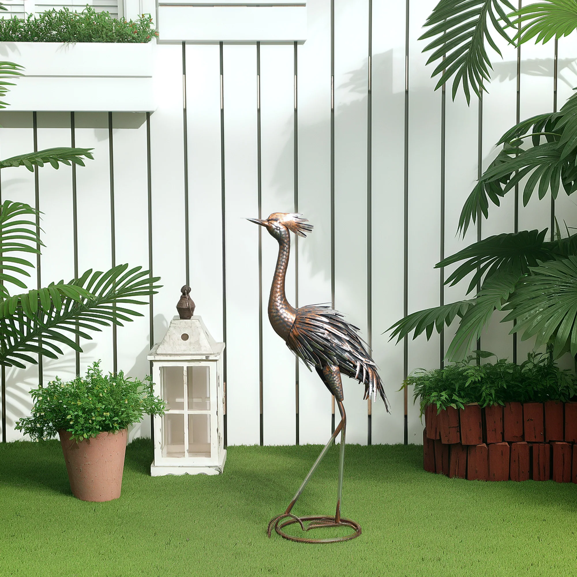 Outsunny Heron Garden Statue, Metal Garden Gift With Stakes, Silver Tone - Image 7
