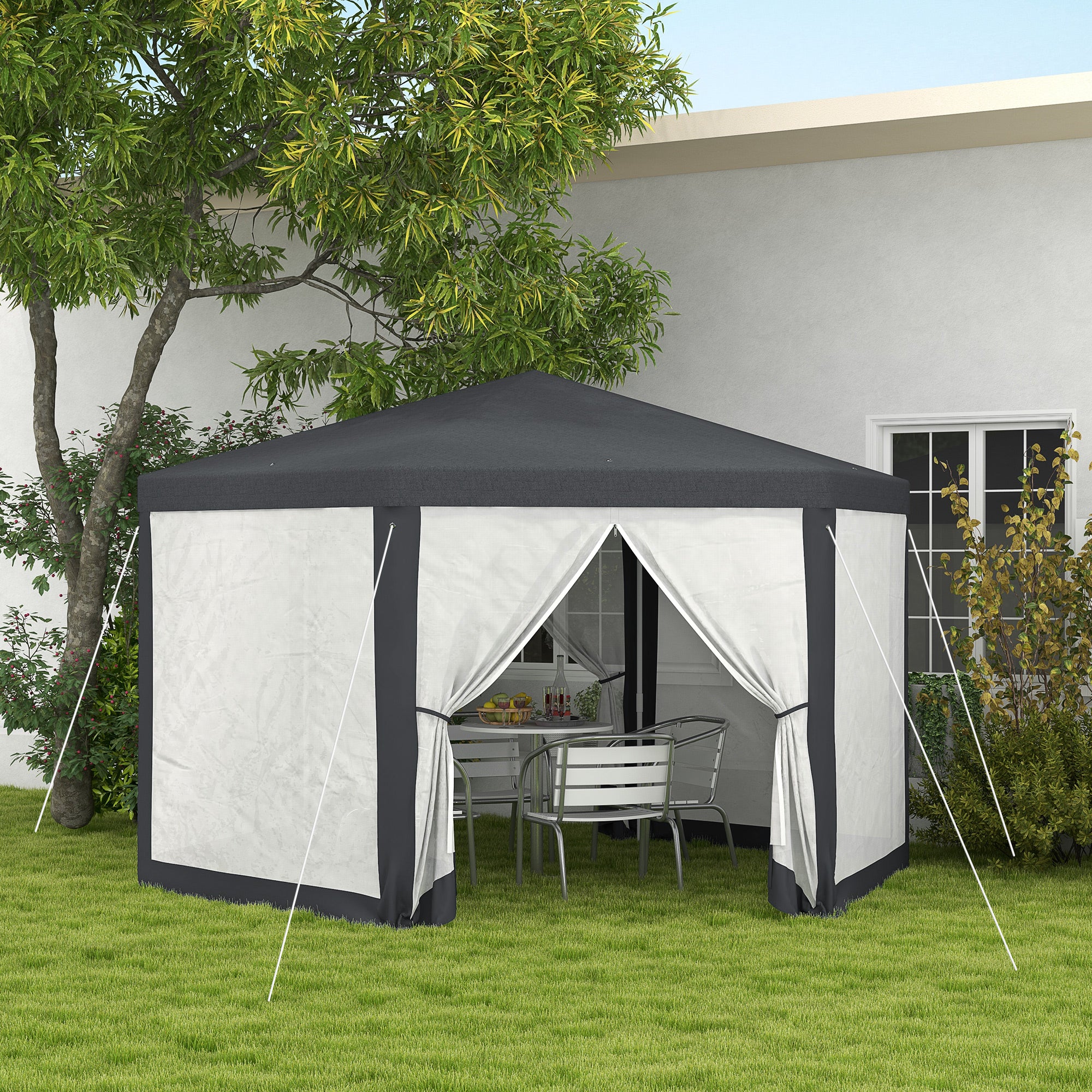 Outsunny Hexagonal Gazebo Patio, Outdoor Canopy Patio Party Tent Dark Grey - Image 2