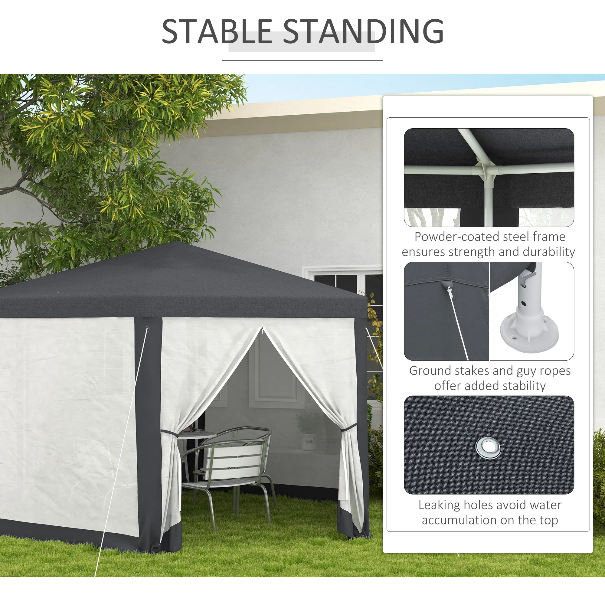 Outsunny Hexagonal Gazebo Patio, Outdoor Canopy Patio Party Tent Dark Grey - Image 6