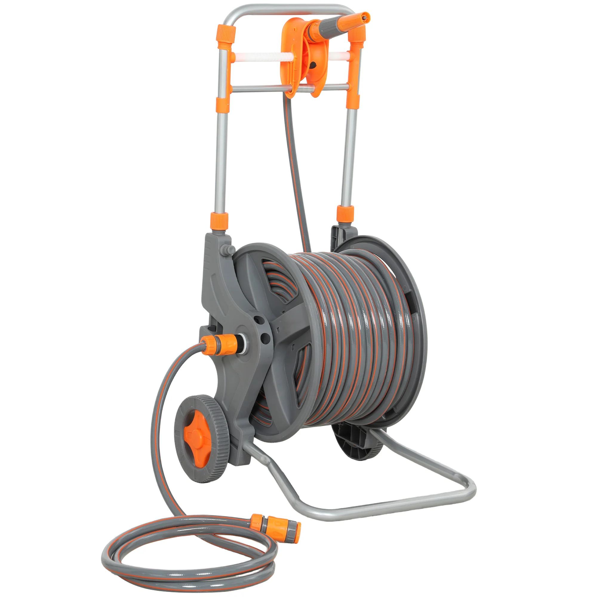 Outsunny Hose Reel Cart With Wheels, 45+2m Garden Hose Reel, Orange