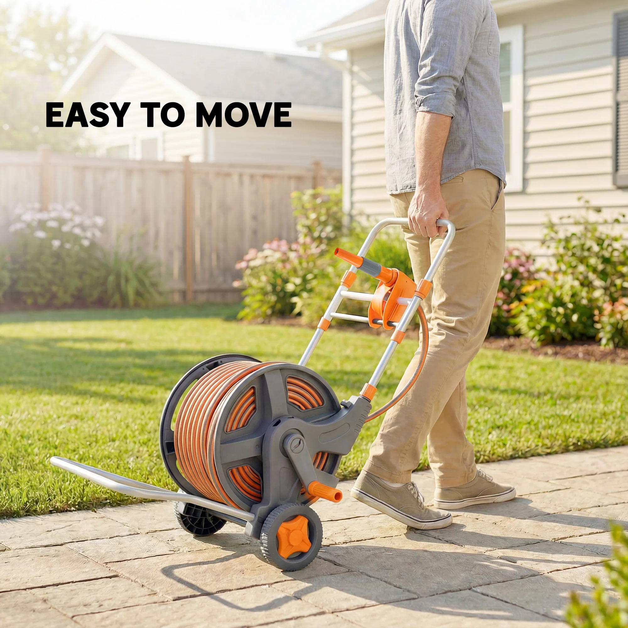 Outsunny Hose Reel Cart With Wheels, 45+2m Garden Hose Reel, Orange - Image 5