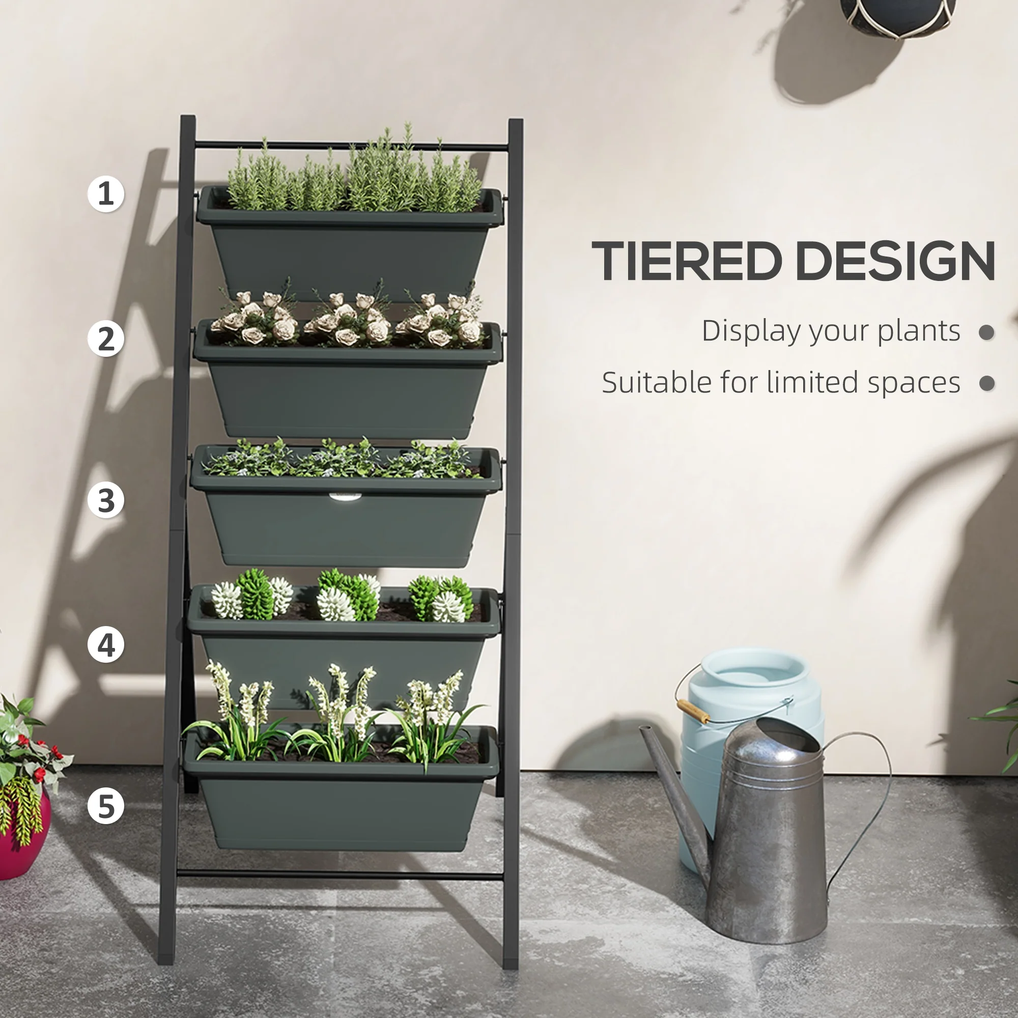 Outsunny Indoor Outdoor Vertical Raised Garden Bed with 5 Removable Tray - Image 3