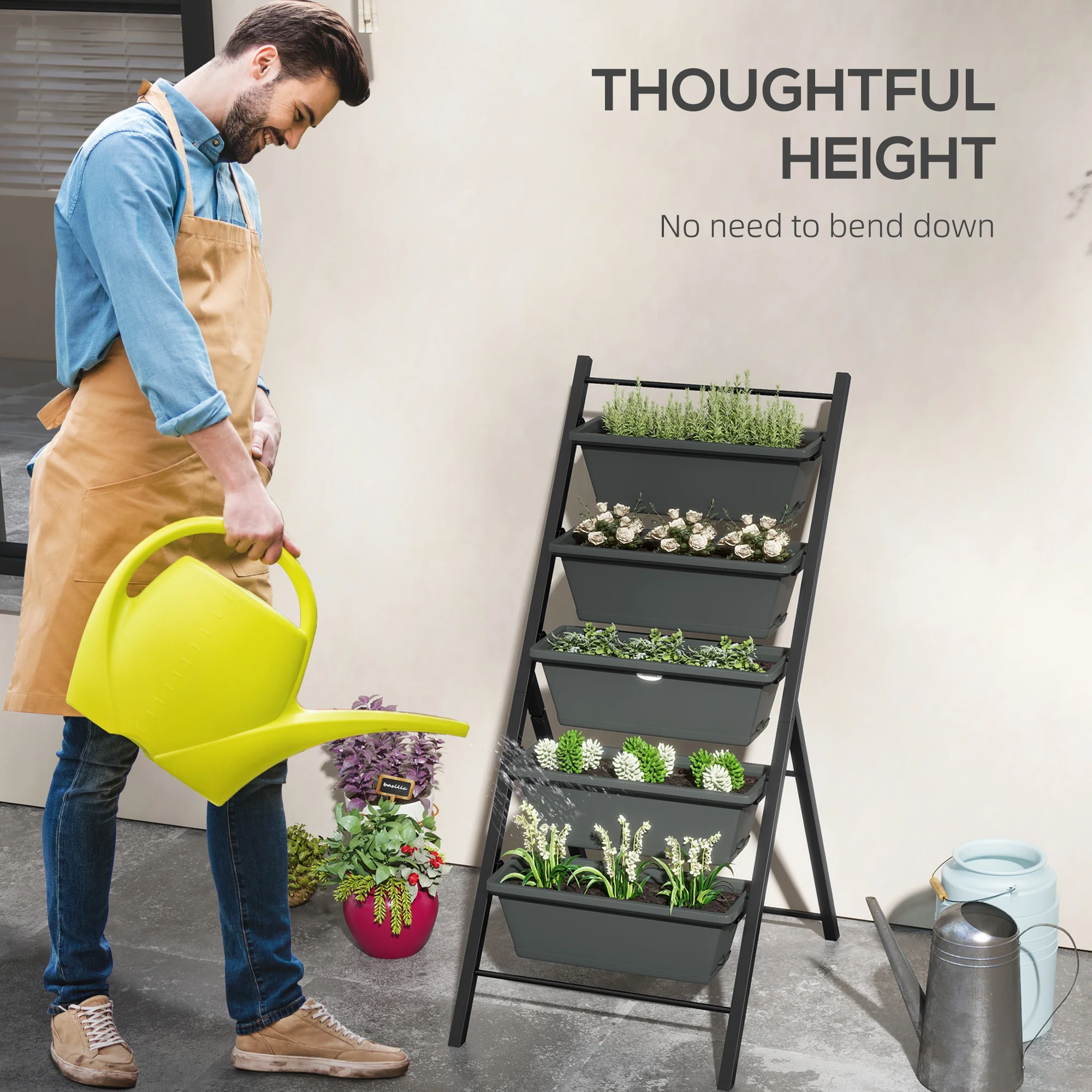 Outsunny Indoor Outdoor Vertical Raised Garden Bed with 5 Removable Tray - Image 4