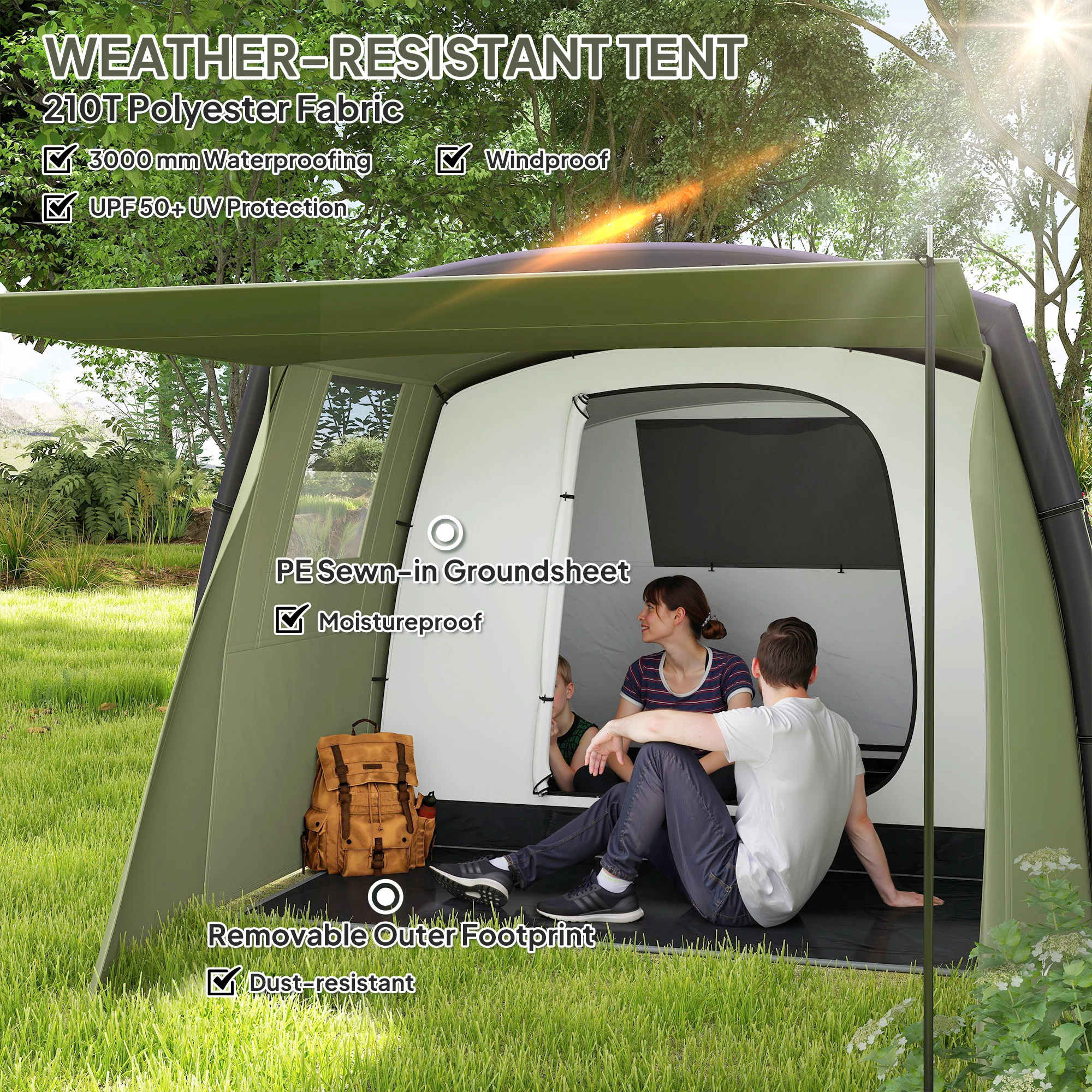 Outsunny Inflatable 3-4 Man Tunnel Tent W/ Air Pump, Living Area - Image 13