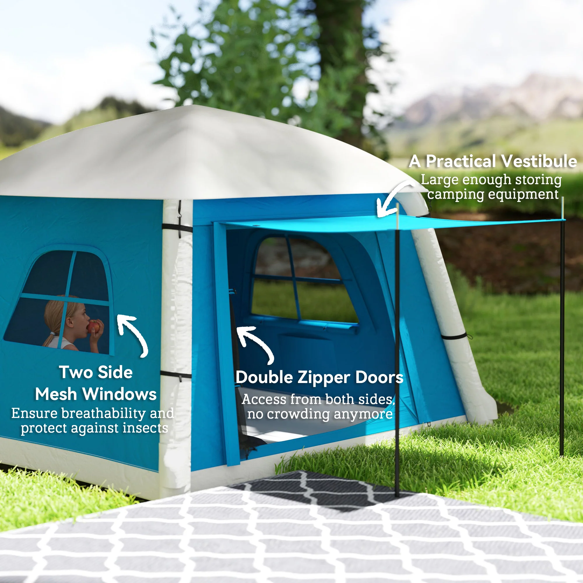 Outsunny Inflatable Camping Tent, Easy Setup 2 Man Tent - Image 24
