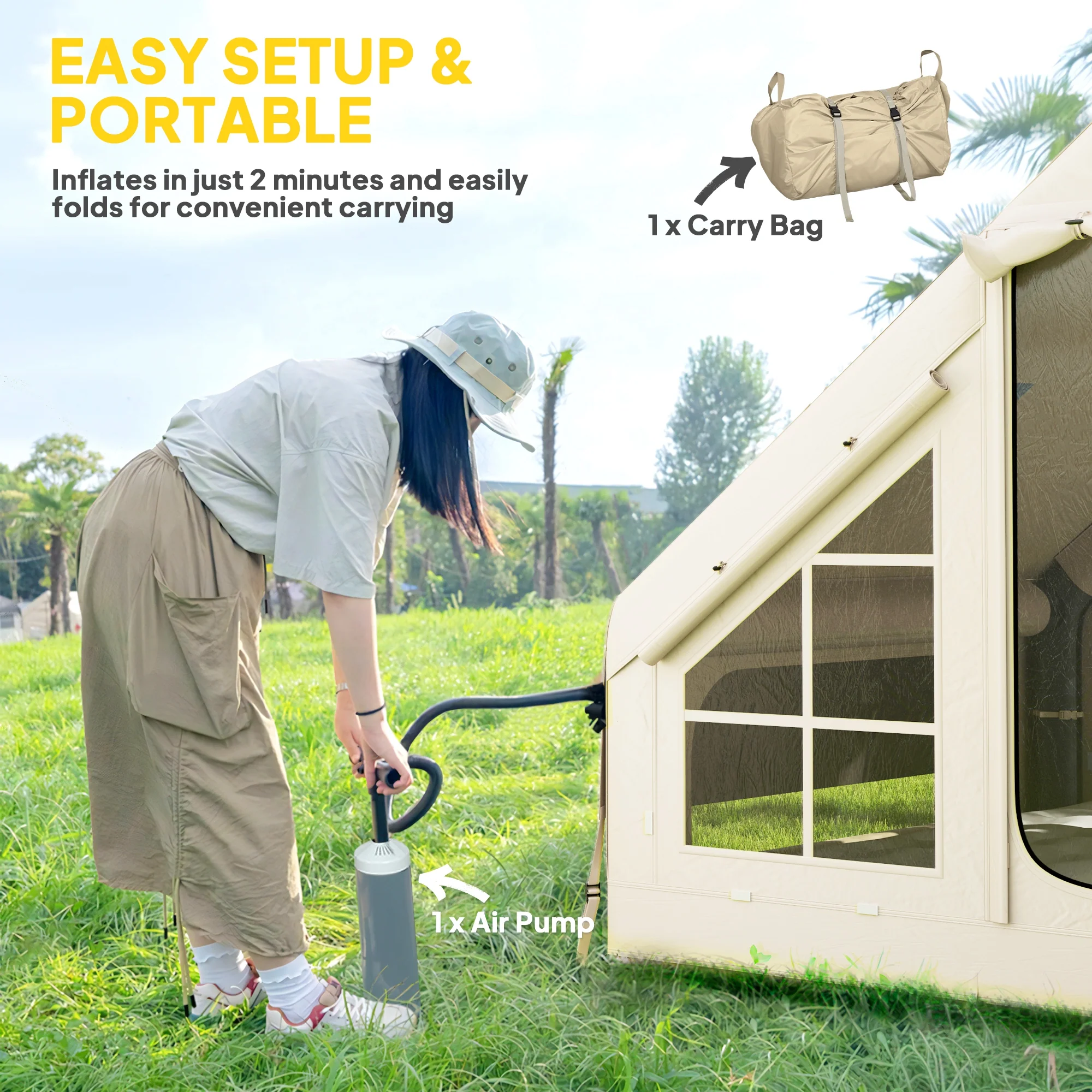 Outsunny Inflatable Camping Tent with Pump, 2-4 Person Glamping Tent - Image 4