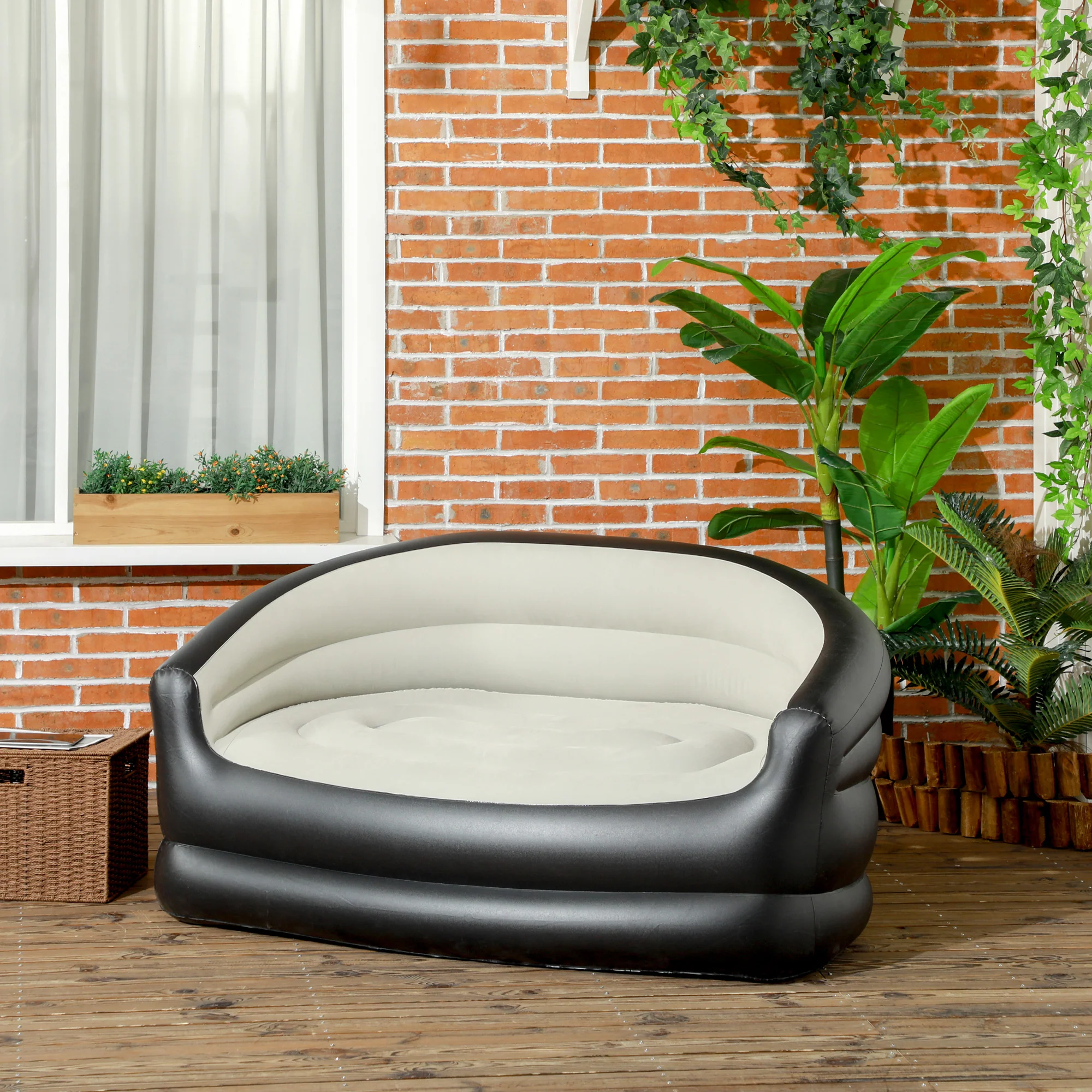 Outsunny Inflatable Chair with Soft Plush Fabric for Movie Watching, Grey - Image 2