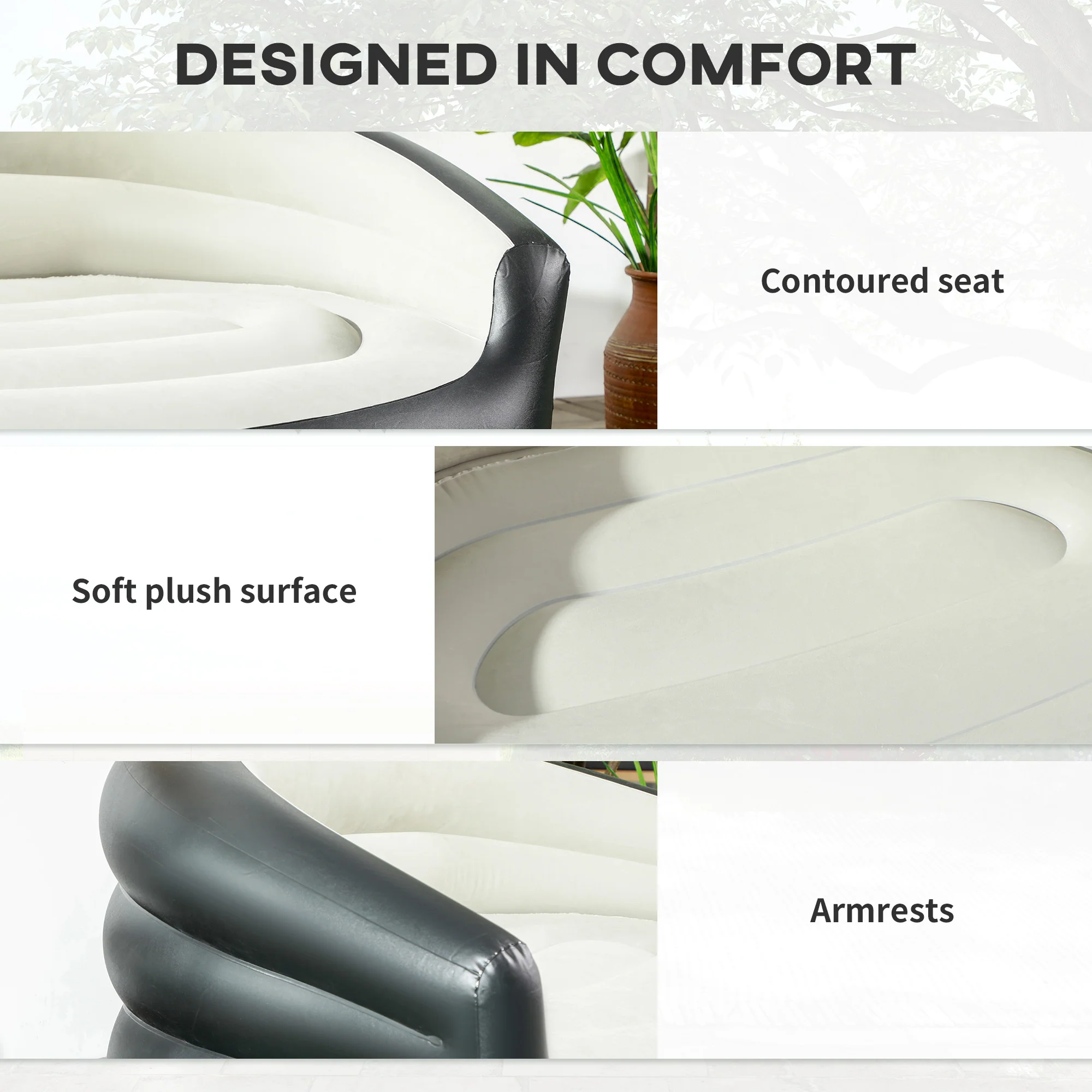 Outsunny Inflatable Chair with Soft Plush Fabric for Movie Watching, Grey - Image 4