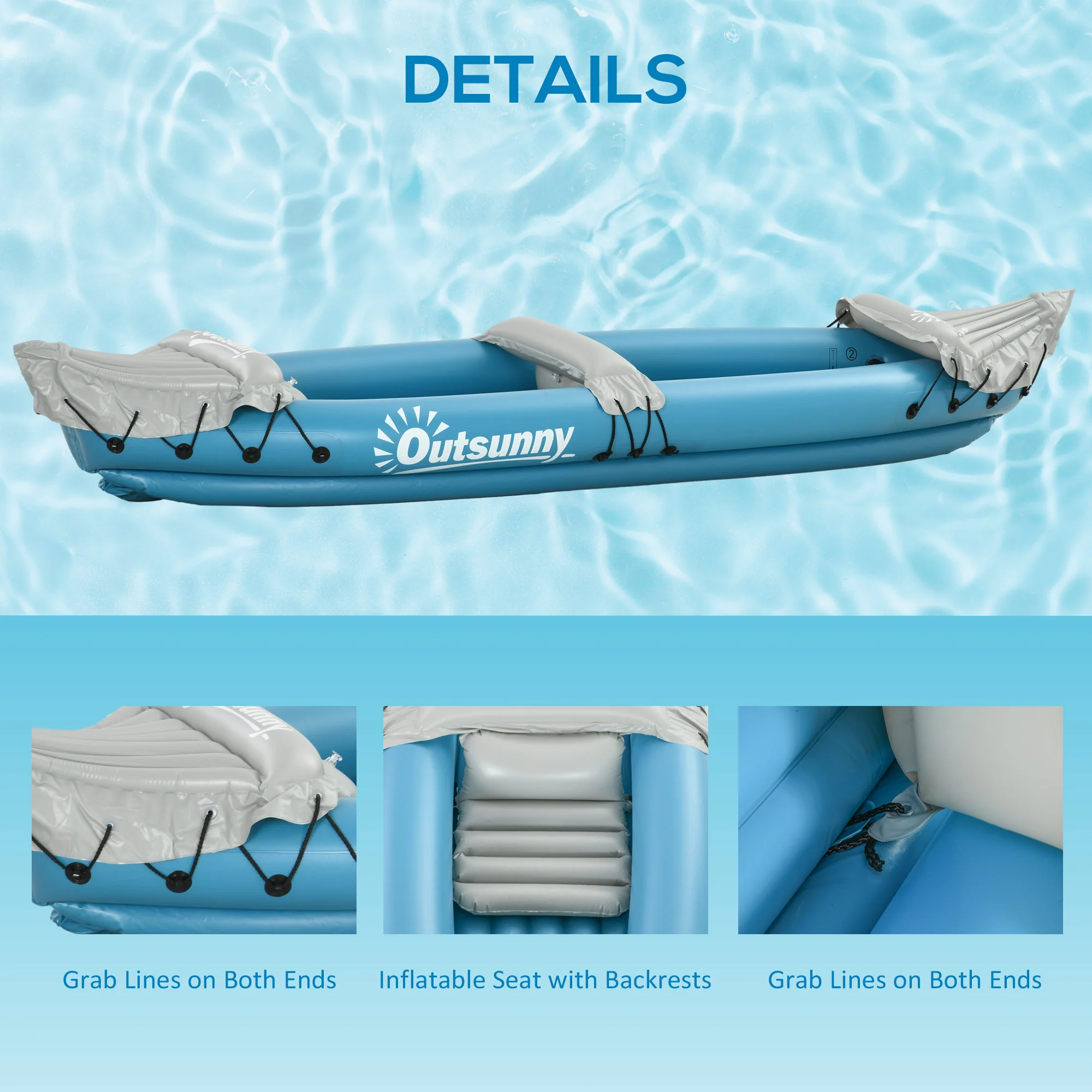 Outsunny Inflatable Kayak Two-Person Inflatable Boat w/ Air Pump, Blue - Image 4
