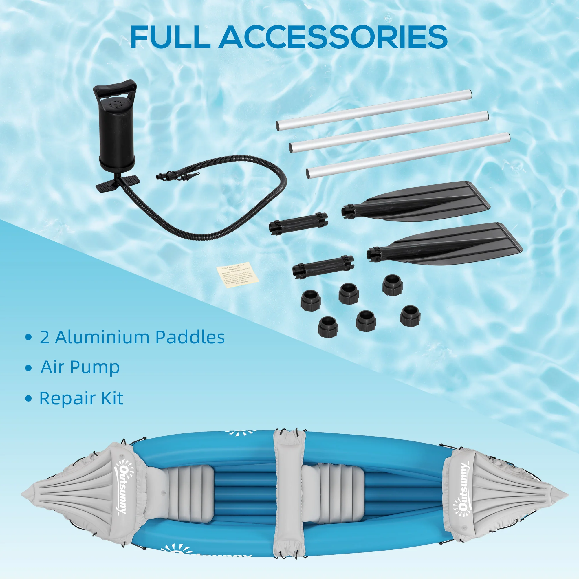 Outsunny Inflatable Kayak Two-Person Inflatable Boat w/ Air Pump, Blue - Image 7
