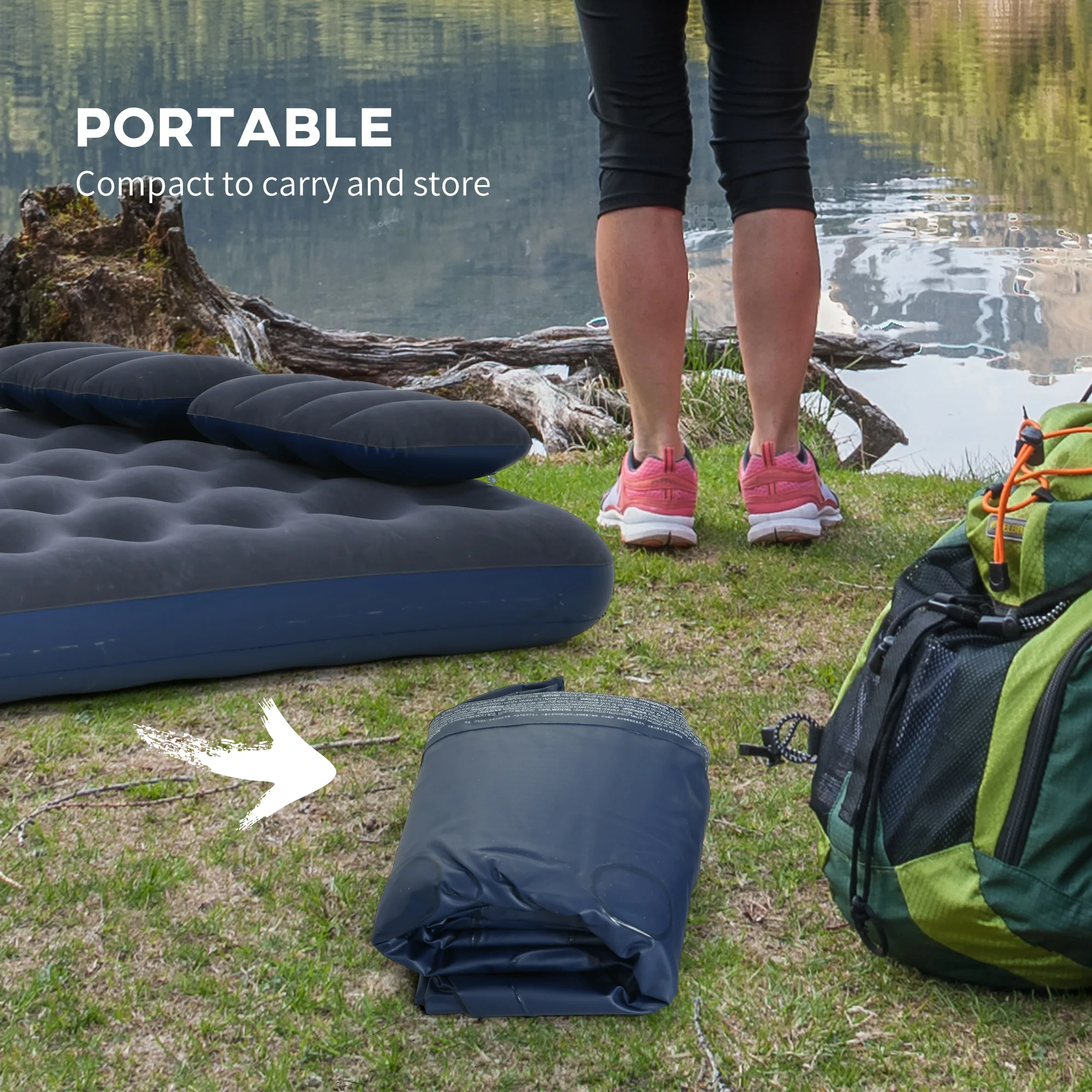 Outsunny Inflatable Mattress with 2 Pillows and Pump, Blue, 191 x 137 x 22cm - Image 7