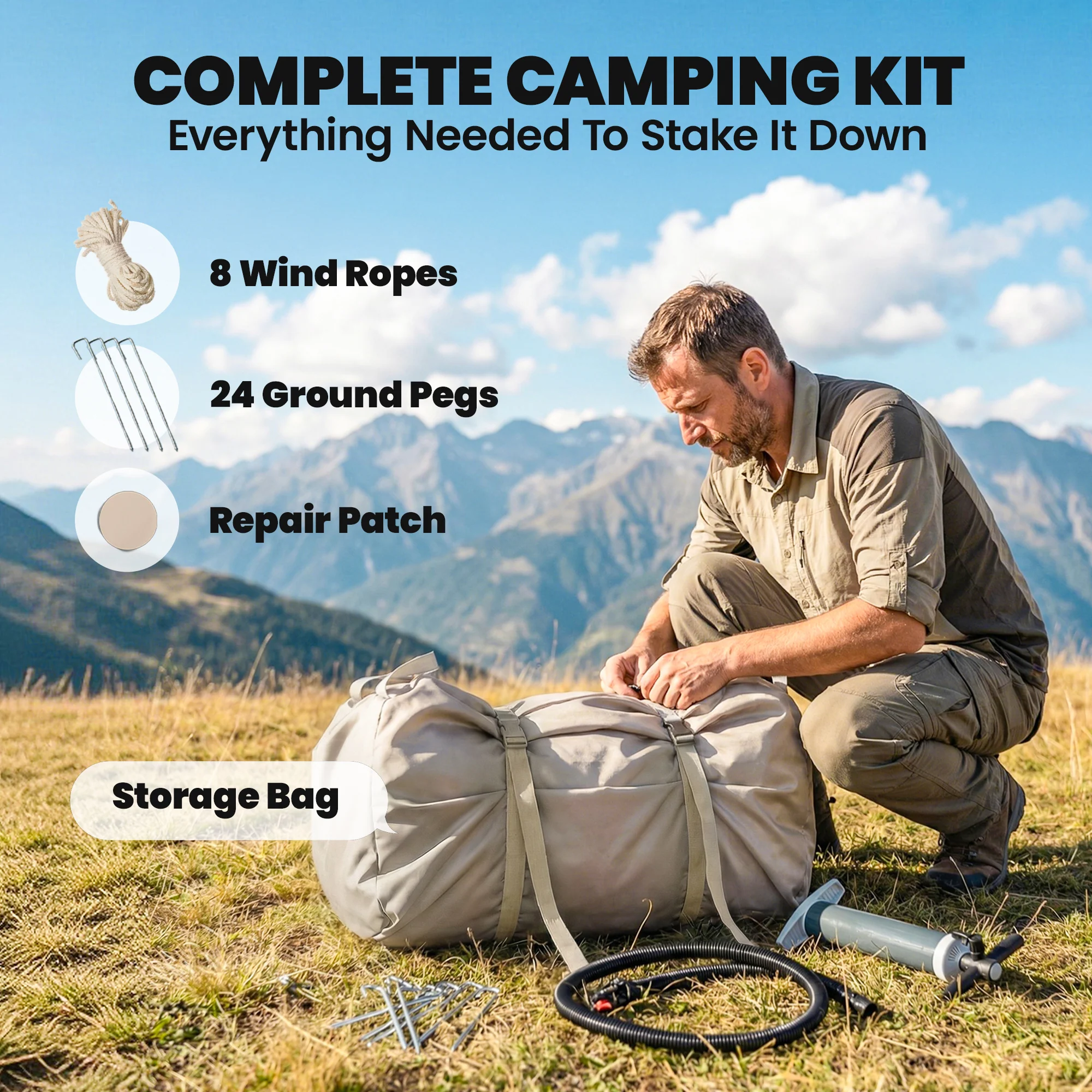 Outsunny Inflatable Tent, 4 Season Hot Tent 10000mm Waterproof, Khaki - Image 9